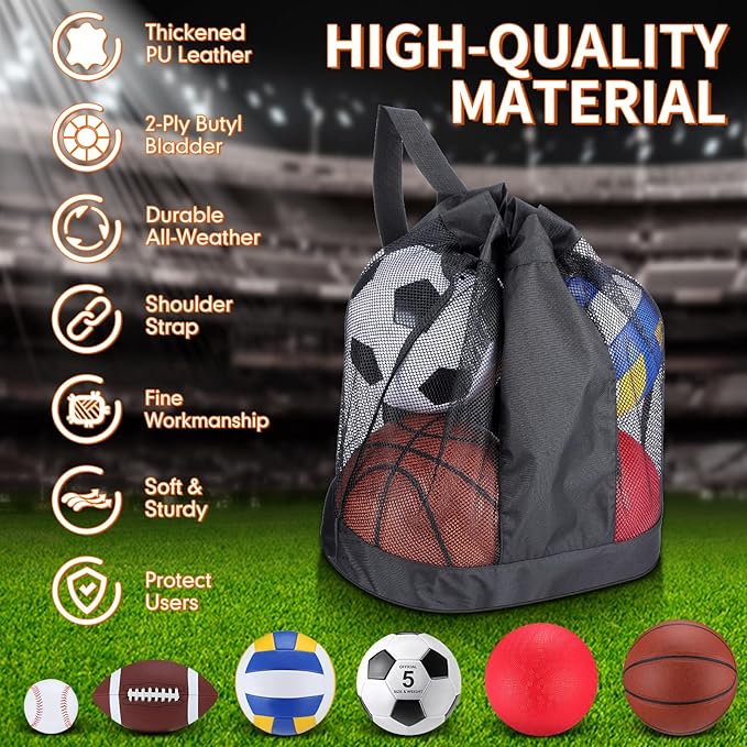 Leyndo 18 Pcs Sport Balls Bulk Set Basketball Football Volleyball Soccer Playground Baseball with Sport Equipment Bag Pump for Outdoor Indoor Practice Gift