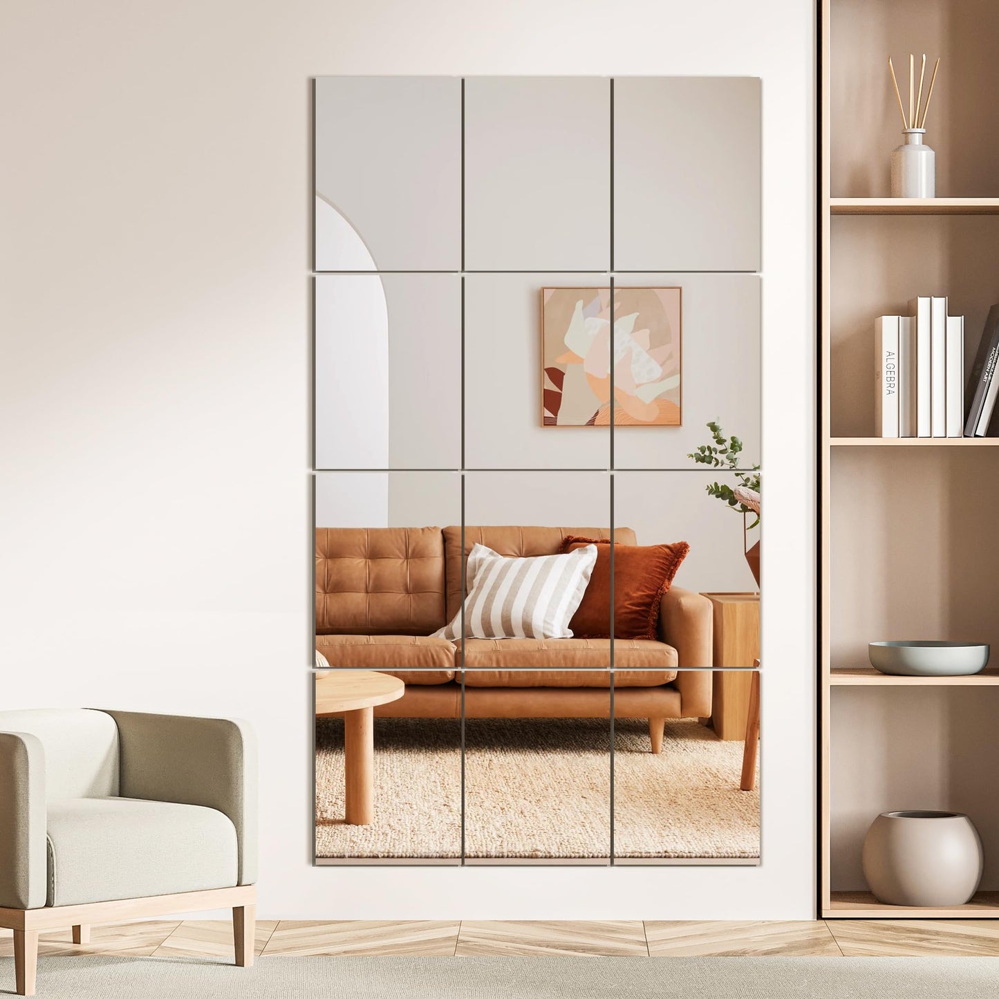 TRAHOME Wall Mirror Tiles, 16"x12"x12PCS Full Length Home Gym Mirror for Garage, Bedroom, Living Room, Over The Door