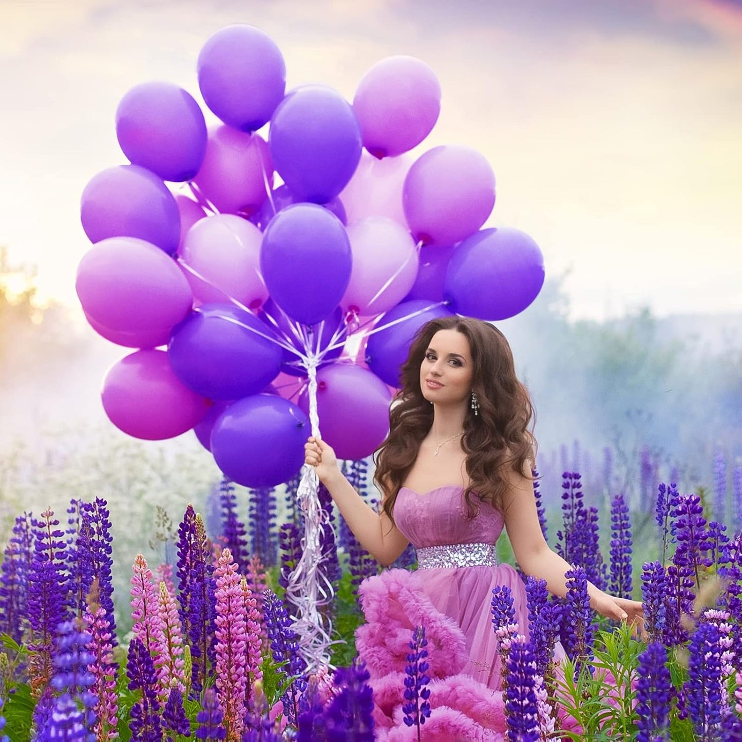 RUBFAC 129pcs White & Purple Balloons - Various Sizes for Garland & Arch | Perfect for Parties & Celebrations