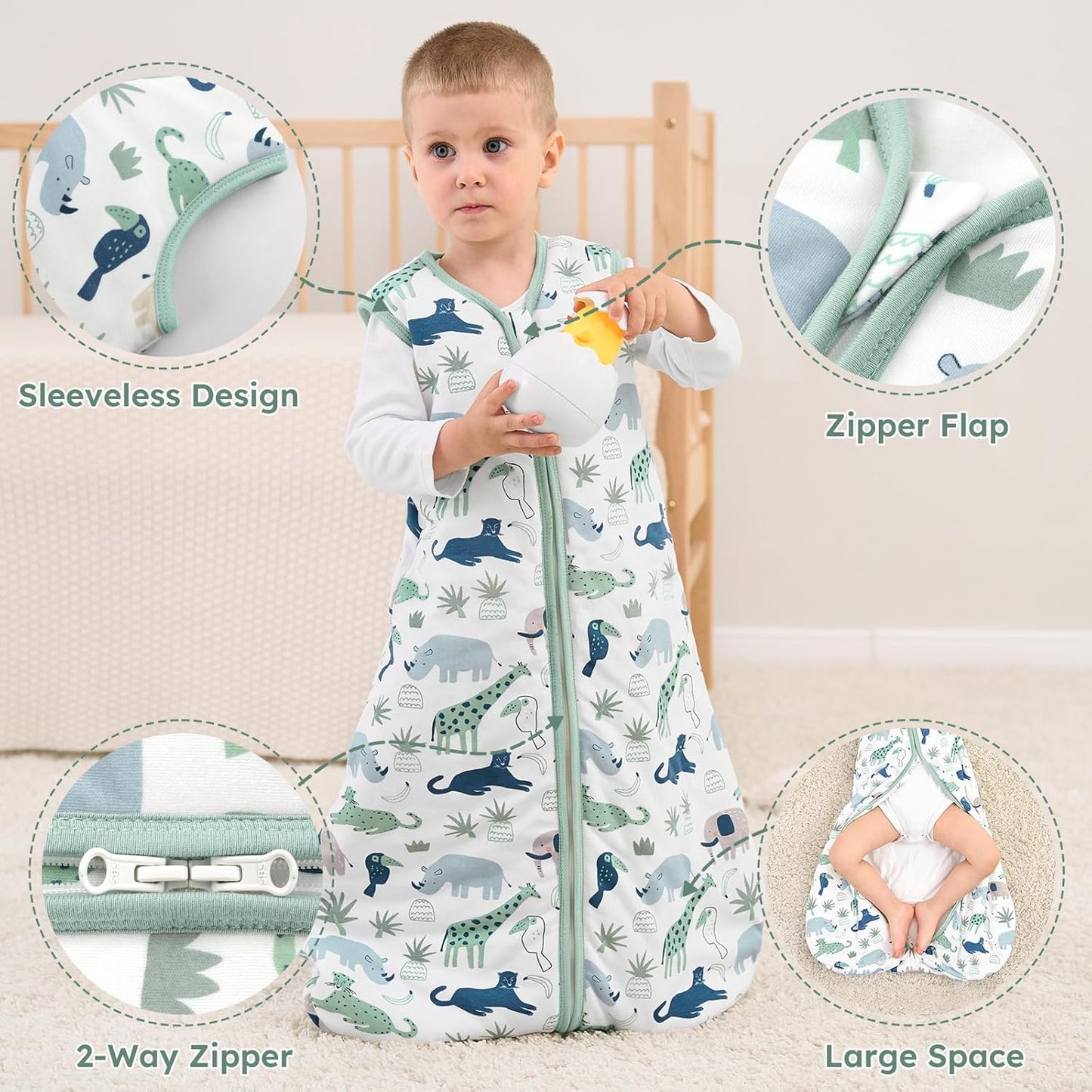 Yoofoss Baby Sleep Sack - 1.5 Tog Organic Cotton Wearable Blanket for 12-18 Months | Warm & Comfy