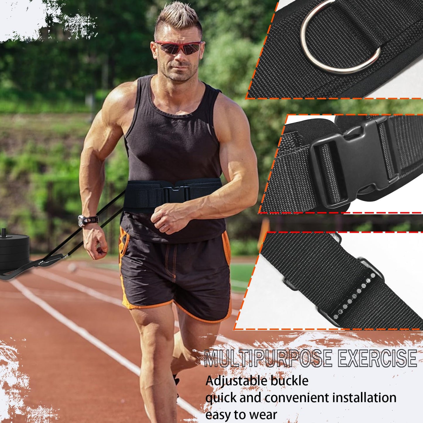 SYIGICE Waist Resistance Belt Neoprene Padded Belt with Rings Gym Pulley Strap for Cable Machines Fitness Exercise Resistance Training
