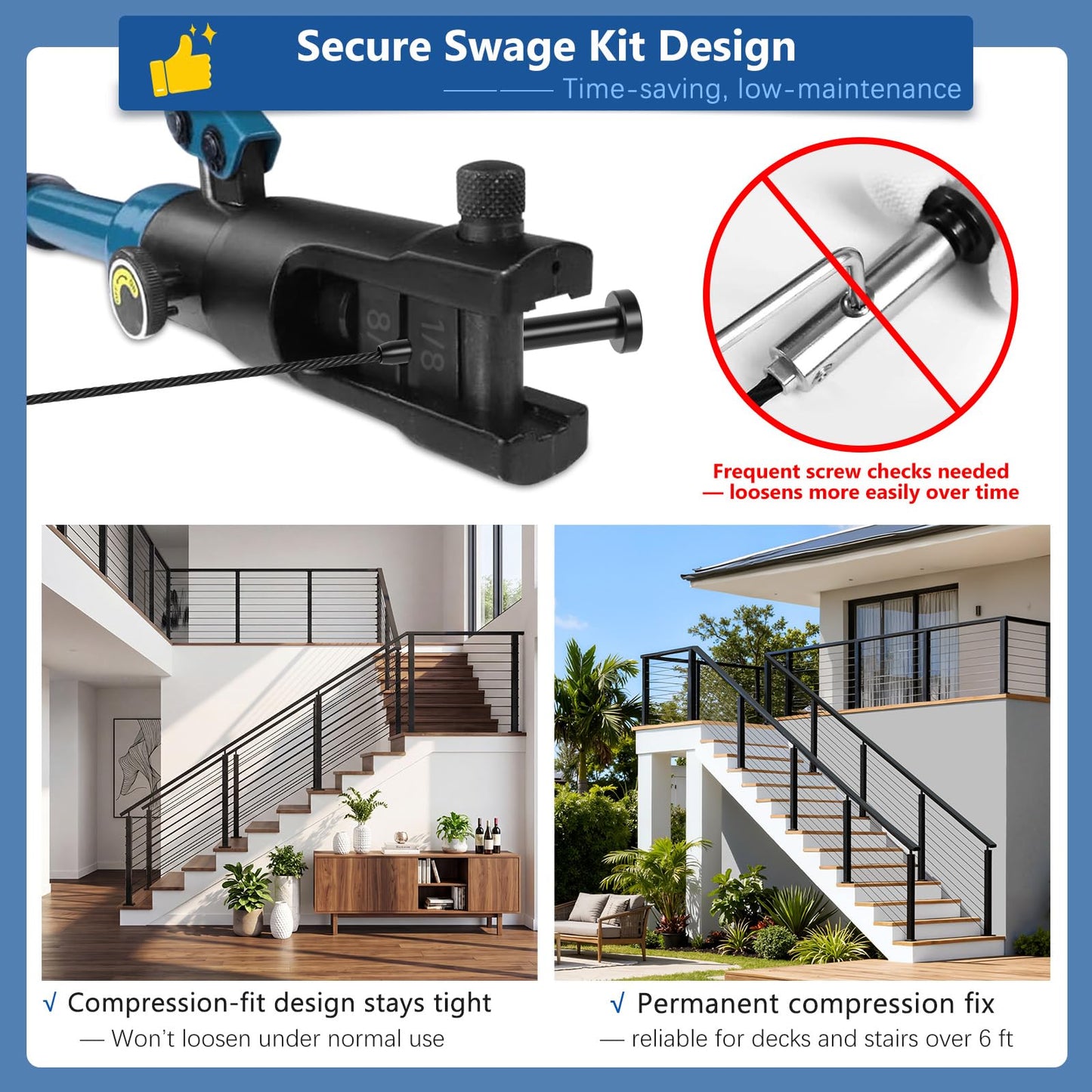 Zylorix 42" 8ft-12ft T304 Stainless Steel Swage Cable Railing Post Kit with Handrail Cuttable, Matte Black Level Cable Railing System with 1/8" Cable Railing Hardware for Outdoors Decks(Not Coastal)