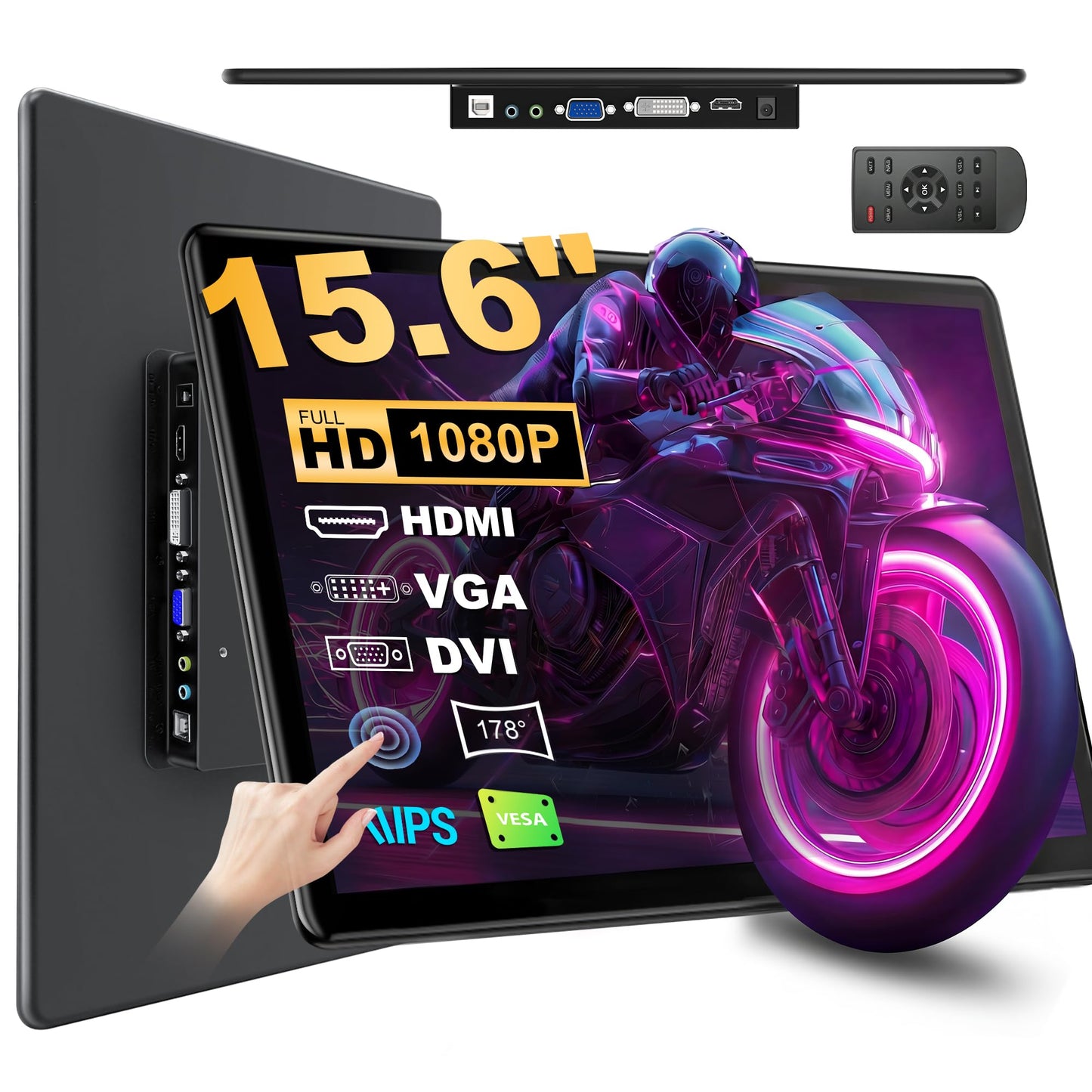 JUNEBOX 15.6" Touchscreen Monitor - HDR 1080P IPS with VGA DVI HDMI VESA Dual-Speaker,10-Point Industrial Touch Screen Monitor for PC,Laptop,RPi,POS,Kiosk,Home,Industrial (15.6 inch Touchscreen)