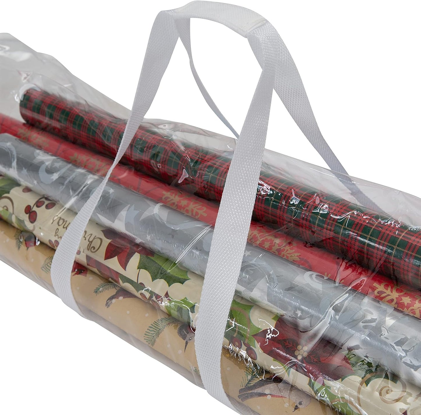 Simplify Clear Gift Wrap Storage Bag - Holds 30" Long Wrapping Paper Rolls | Zipper Closure | Red