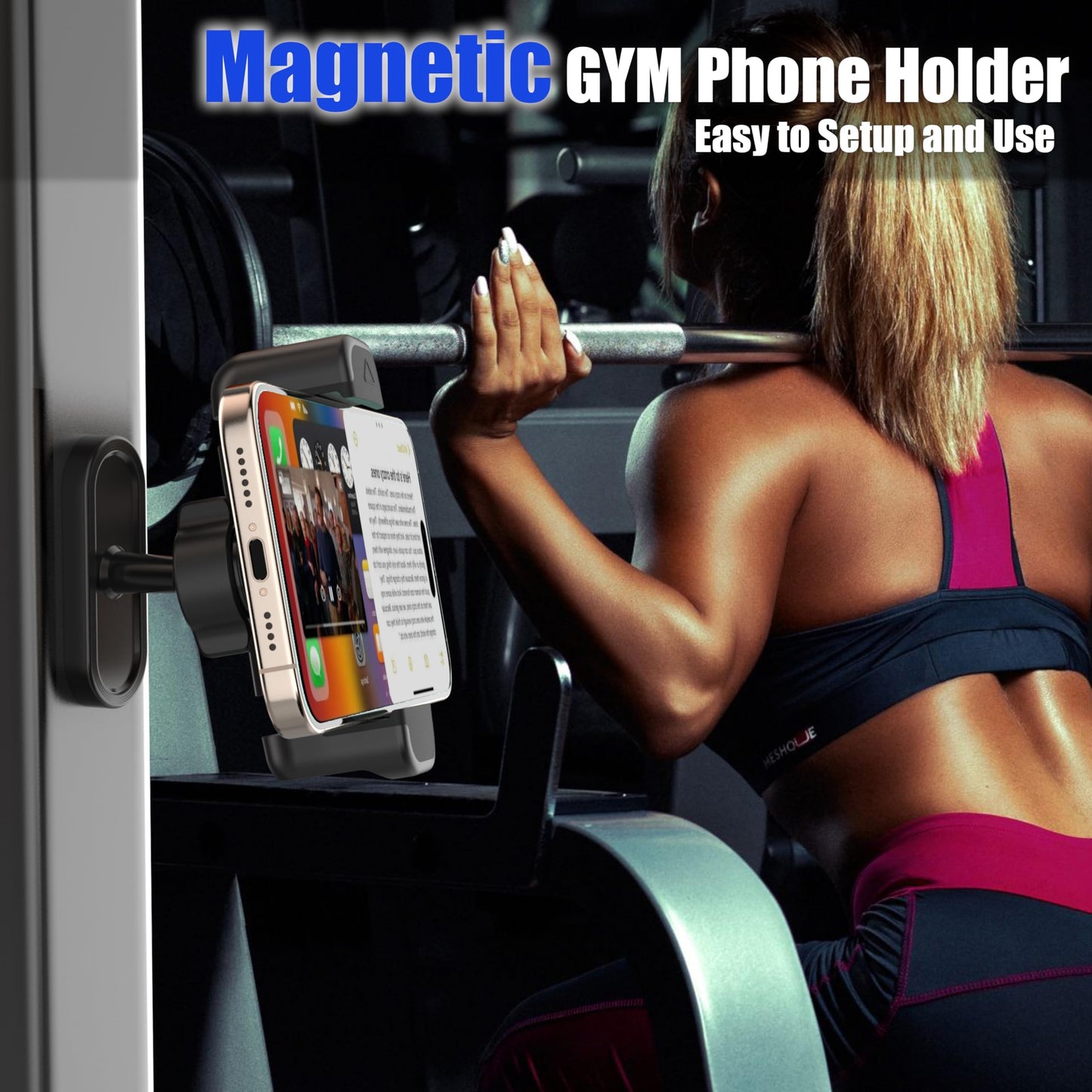 Magnetic Phone Holder for Gym Golf Cart Powerful Magnetic Base Works on Any Metal Surface Ideal for Workout Recording 360° Rotatable Gym Magnet Phone Mount Cradles Compatible with 4-7" Phones