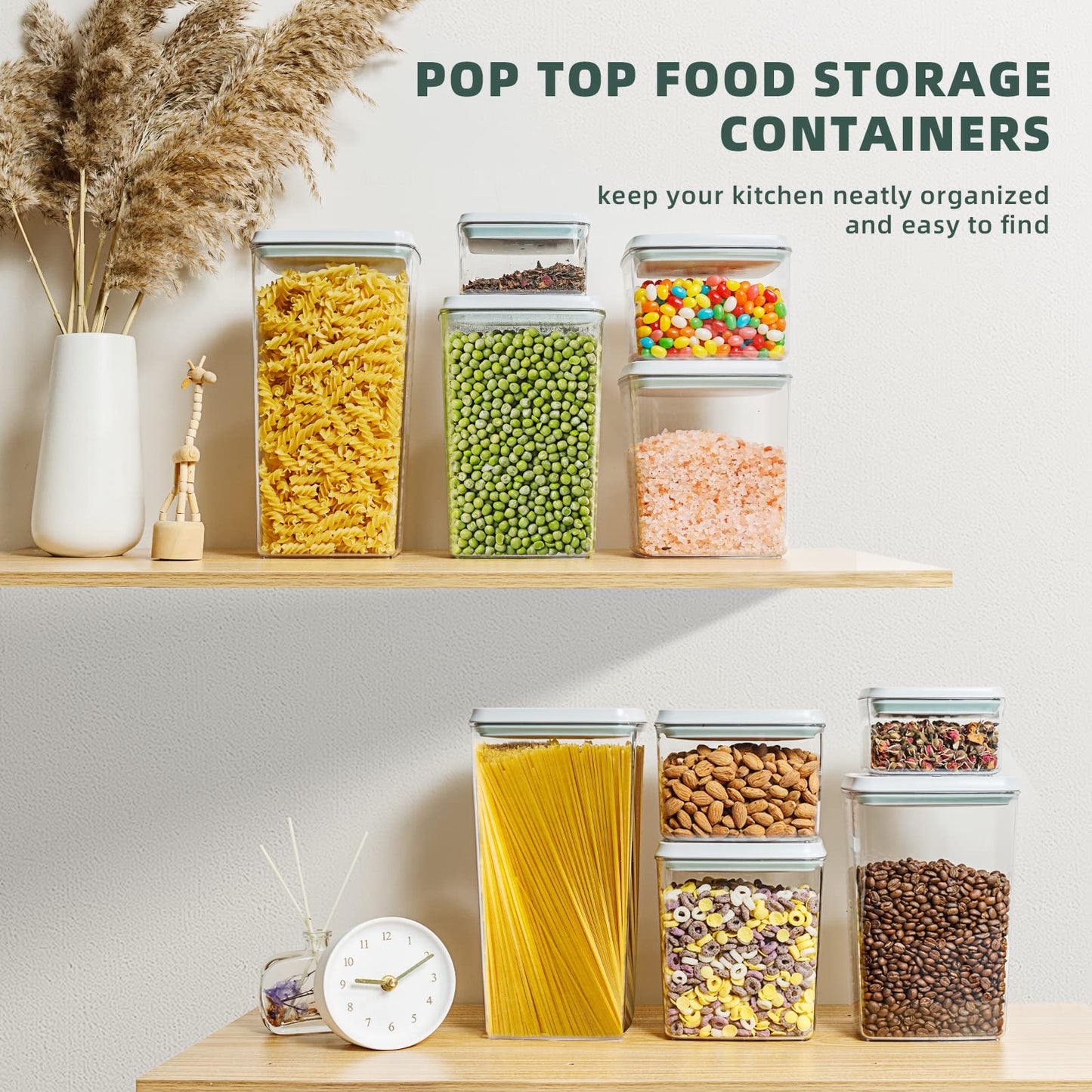 Tourdeus Food Storage Containers with Lids, 10 Pcs Airtight Pantry Storage Sets BPA-Free Pop Top Containers, Stackable Kitchen Organization for Cereal Flour Sugar Rice Pasta