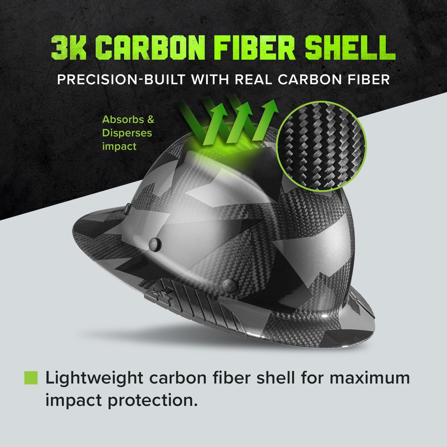 LIFT SAFETY Dax Carbon Fiber Full Brim Hard Hat | Reinforced Shell | All-Day Comfort | Expanded Coverage | Black Camo