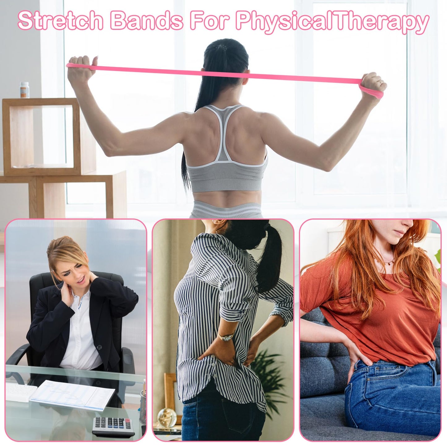 Figure 8 Resistance Bands with Handles, 4-Pack TPE Workout Bands for Women – Arm Back Shoulder Toner, Elastic Exercise Ropes for Home Gym Yoga Pilates Physical Therapy
