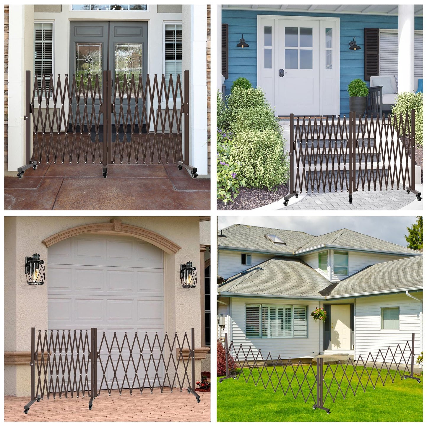 THEYFIRST Expandable Driveway Gate with Casters, Portable Metal Folding Security Gate, 209" Wide Aluminum Garden Fence, Outdoor Dog Fence for Yard in Coffee, 39.76 * 213