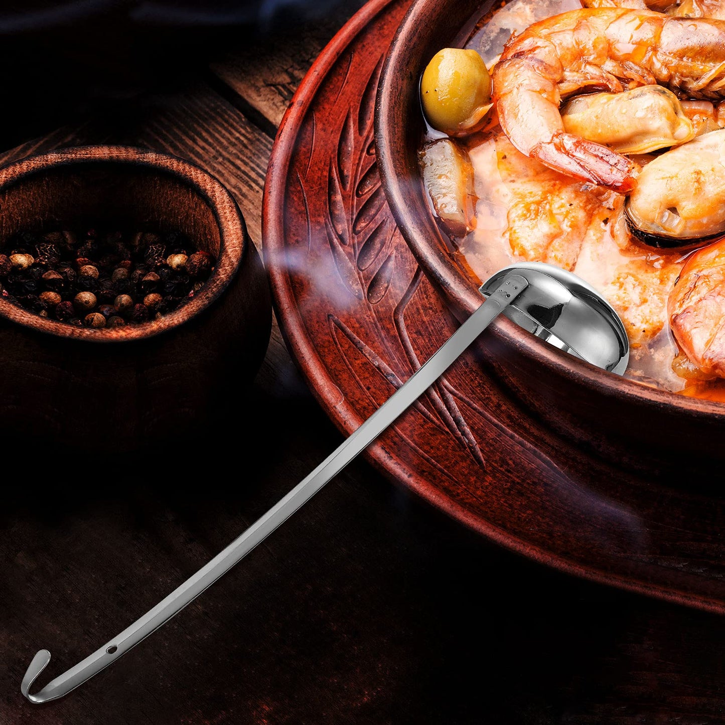 meekoo Stainless Steel Ladle Soup Handle Ladle with Pouring Rim for Kitchen Cooking Soup Sauce