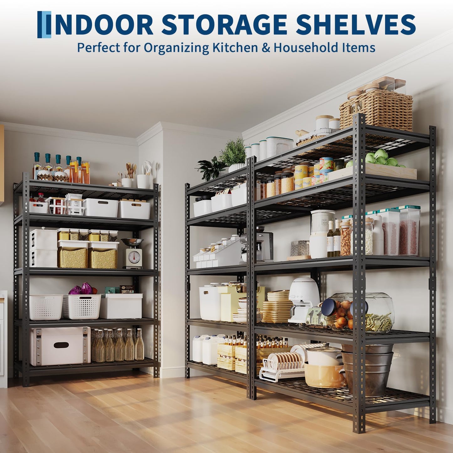 2 Pack Adjustable Garage Storage Rack, 2200 LBS Heavy Duty Garage Shelving, 5 Tier Metal Utility Shelf, Industrial Shelving for Garages, Kitchen, Pantry, Warehouse, Basement, 36" w × 16" d × 72" h