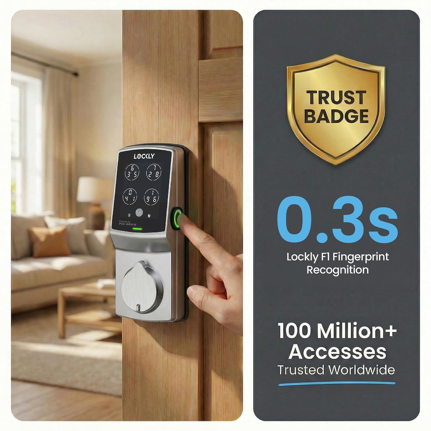 Lockly Secure Plus, Keyless Entry Door Lock, Smart Locks for Front Door, Smart Lock Deadbolt, PIN Genie® Keypad, 3D Biometric Fingerprint Sensor, Auto Lock Smart Door Lock
