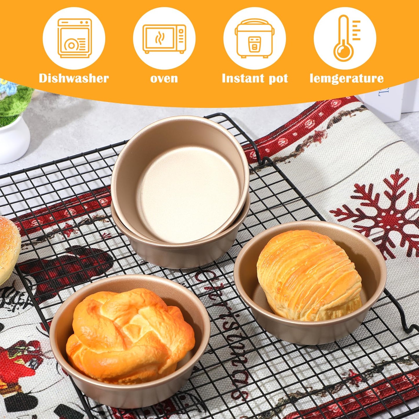 HOFURME 6 PCS Air Fryer Mini Pie Pan Tart Tins, Jumbo Muffin Cupcake Pan 4 Inch Air Fryer Hamburger Bun Mold, Non-Stick Air Fryer Egg Baking Pan Individual Mini Cake Pans for Baking