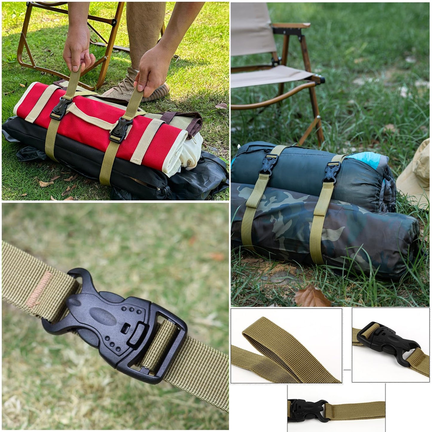SquEqu 4 Pack Utility Strap with Quick-Release Buckle Nylon Tie Down Straps Sleeping Bag Straps for Camping Backpacking Sleeping Bags Camping Sleeping Pad Folding Camping Table Bed Roll Backpack