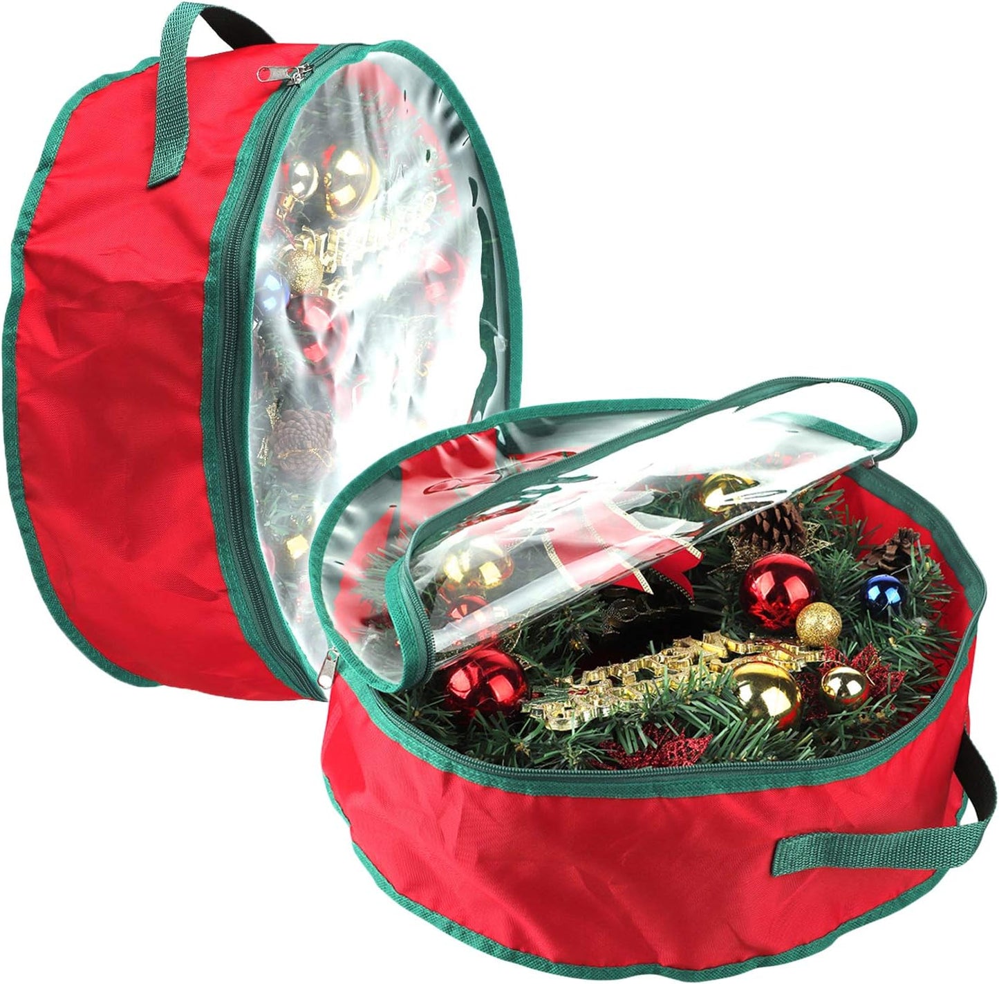 TITA-DONG Christmas Wreath Storage Bag - 2 Pcs 16-Inch Portable Organizer with Dual Zipper & Transparent Window