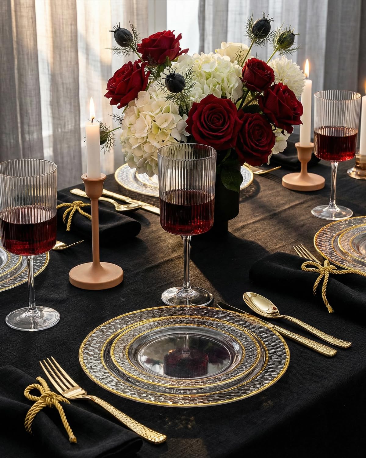 Ciaell 12 PCS Plastic Ribbed Wine Glasses - 10 OZ Plastic Square Wine Glasses with Stem - Disposable Champagne Cups for Parties & Weddings & Party