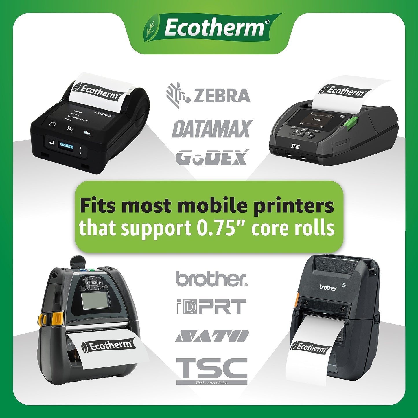 4" x 2" Mobile Printer Labels | 25 Rolls | 7500 Labels | fits Zebra ZQ630, QL420, and QLn420 Printers | Black Mark On Liner | .75" Core Rolls | by Ecotherm