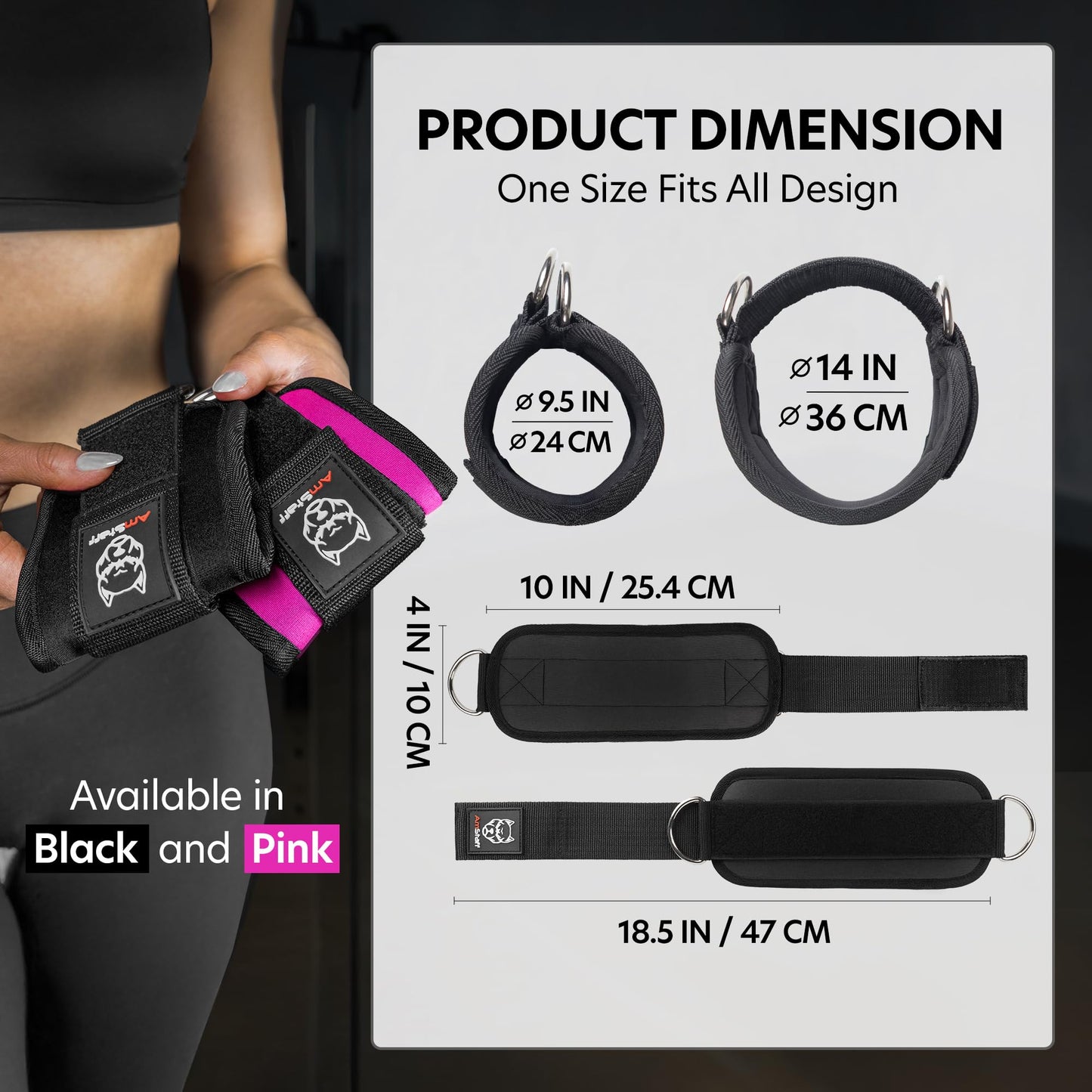 AmStaff Fitness Ankle Straps for Cable Machines – Padded Gym Ankle Cuffs for Glutes, Legs, and Booty Workouts – Adjustable Cable Attachments for Women & Men – One Size (Black)