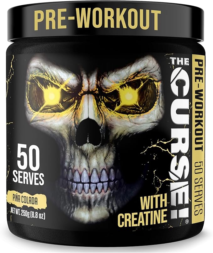 JNX SPORTS The Curse! Pre Workout Powder for Men & Women, Caffeine, Beta-Alanine, Creatine, L-Citrulline, 50 Servings, Pina Colada Flavor ??Boost Energy, Strength & Focus