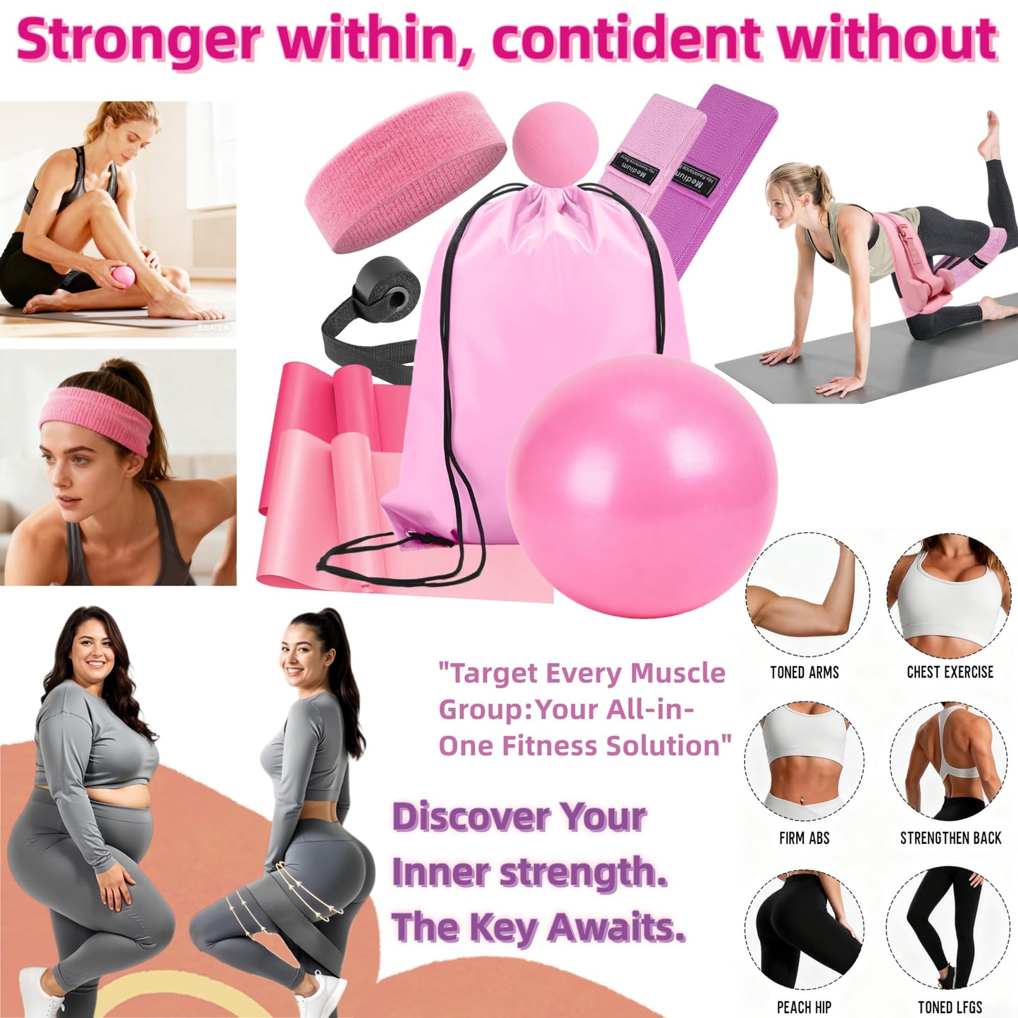 Ypdroy Women Glute Workout Equipment, Hip Thrust Belt for Weights, Booty Bands Exercise Bands Pilates Ball, Glute Workout at Home Pilates Exercise Equipment Kit for Home Gym Fitness Accessories