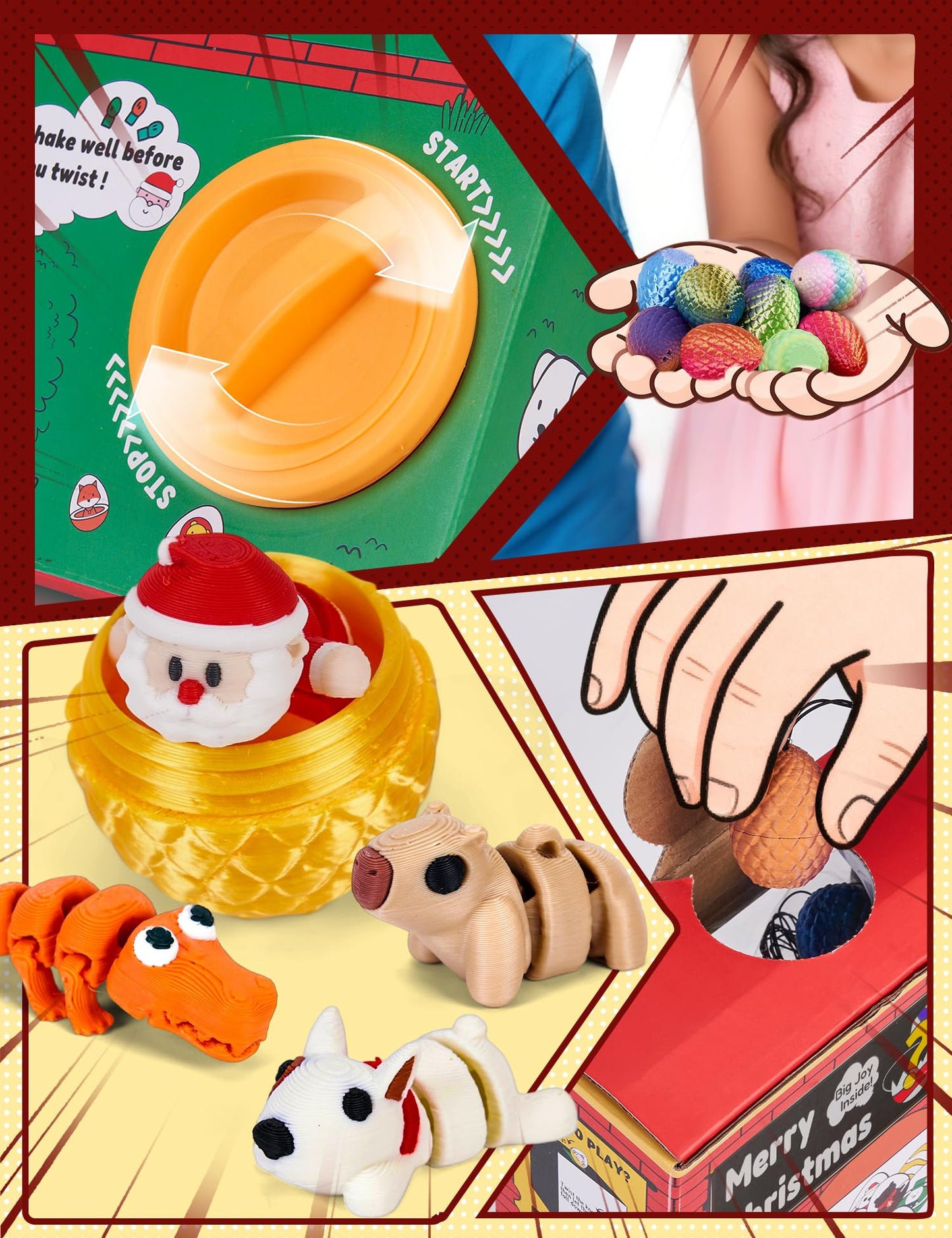 YILCER Christmas Advent Calendar 2025 Vending Machine, 24 Surprise 3D Printed Dragon Eggs with Mini Articulated Animals, Animlas Advent Calendar Christmas Gifts for Grandkids,Teens,Kids Christmas Tree Decorations