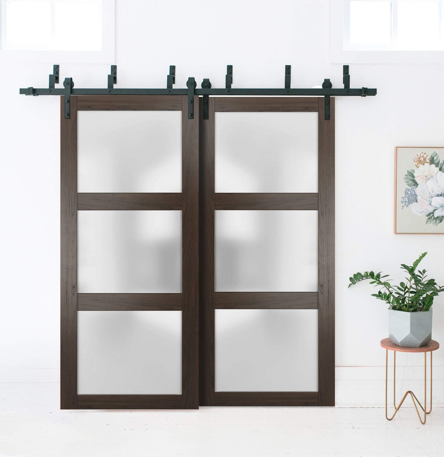 SARTODOORS Slab Barn Door Panel Frosted Glass | Lucia 2552 Chocolate Ash | Sturdy Finished Doors | Pocket Closet Sliding-36 x 96"