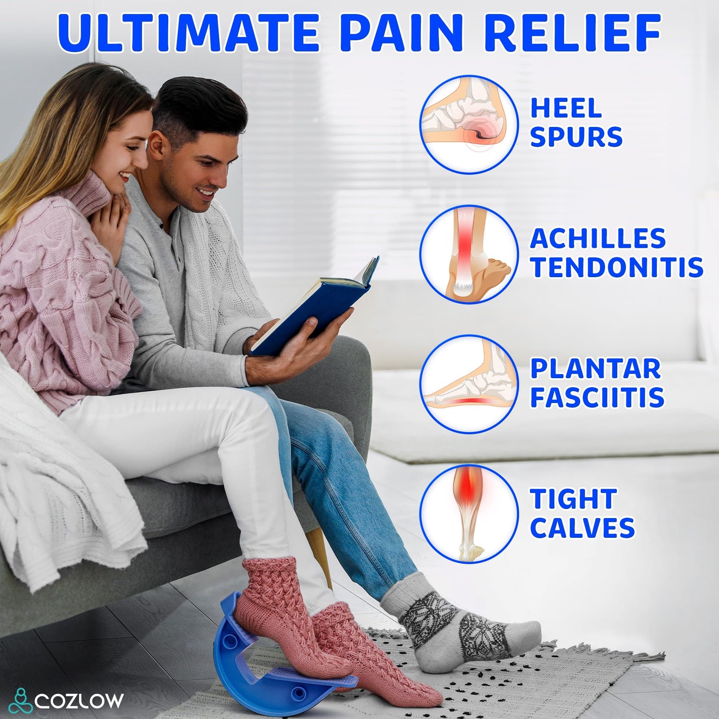 Cozlow Calf Stretcher & Foot Rocker (Blue), Effective Feet Stretching for Ankle Strengthening & Enhanced Flexibility, Pain Relief for Plantar Fasciitis, Achilles Tendonitis, Heel Spurs & Tight Calves