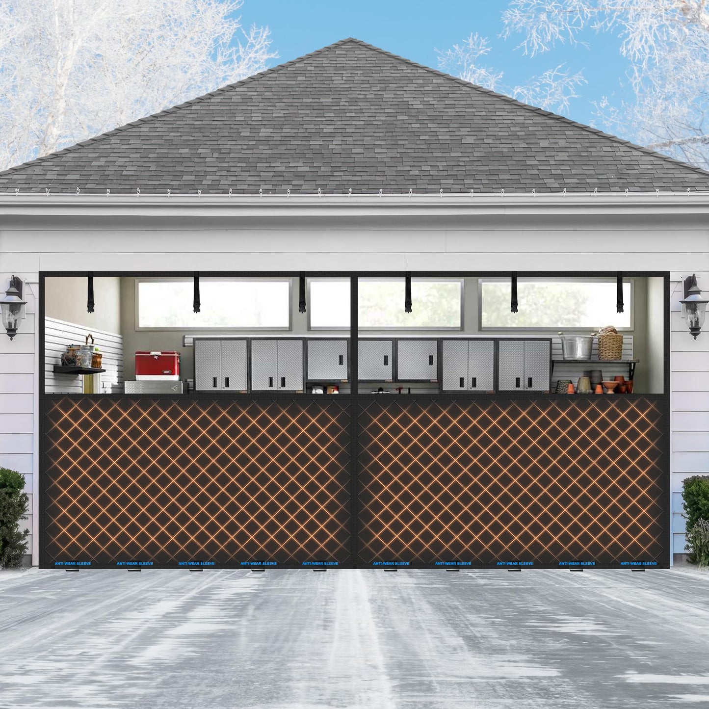 Car Garage Door Insulation Kit Fits 16x7FT, Magnetic Thermal Insulated Door Curtains for Winter with Clear Window, Garage Door Cover Blanket Panels Screen for 2 Car Garages
