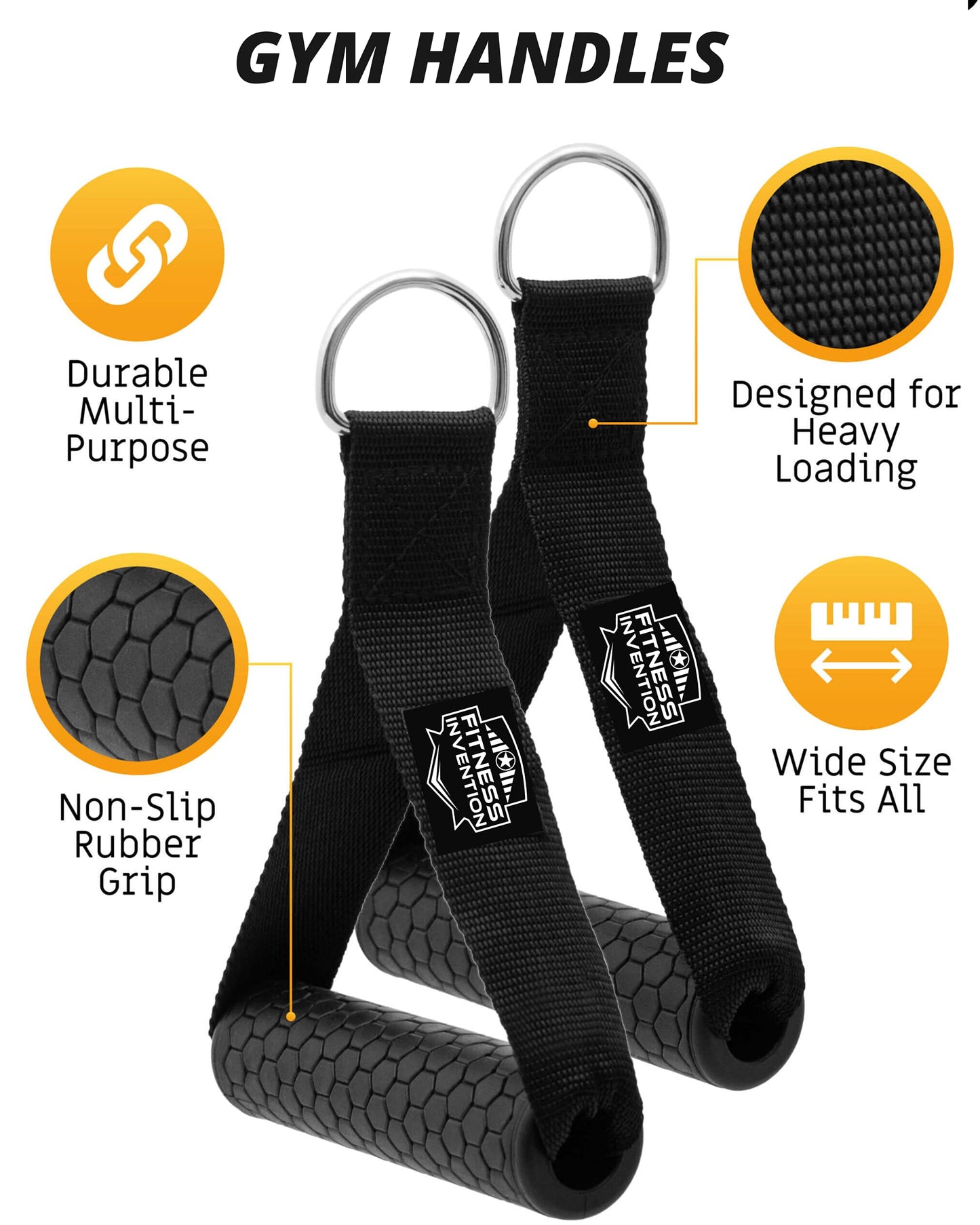 Fitness Invention Tricep Rope Cable Attachment 35" - Cable Machine Handles 2X - Carabiner Clips 3X - Tricep Pull Down Rope for Gym