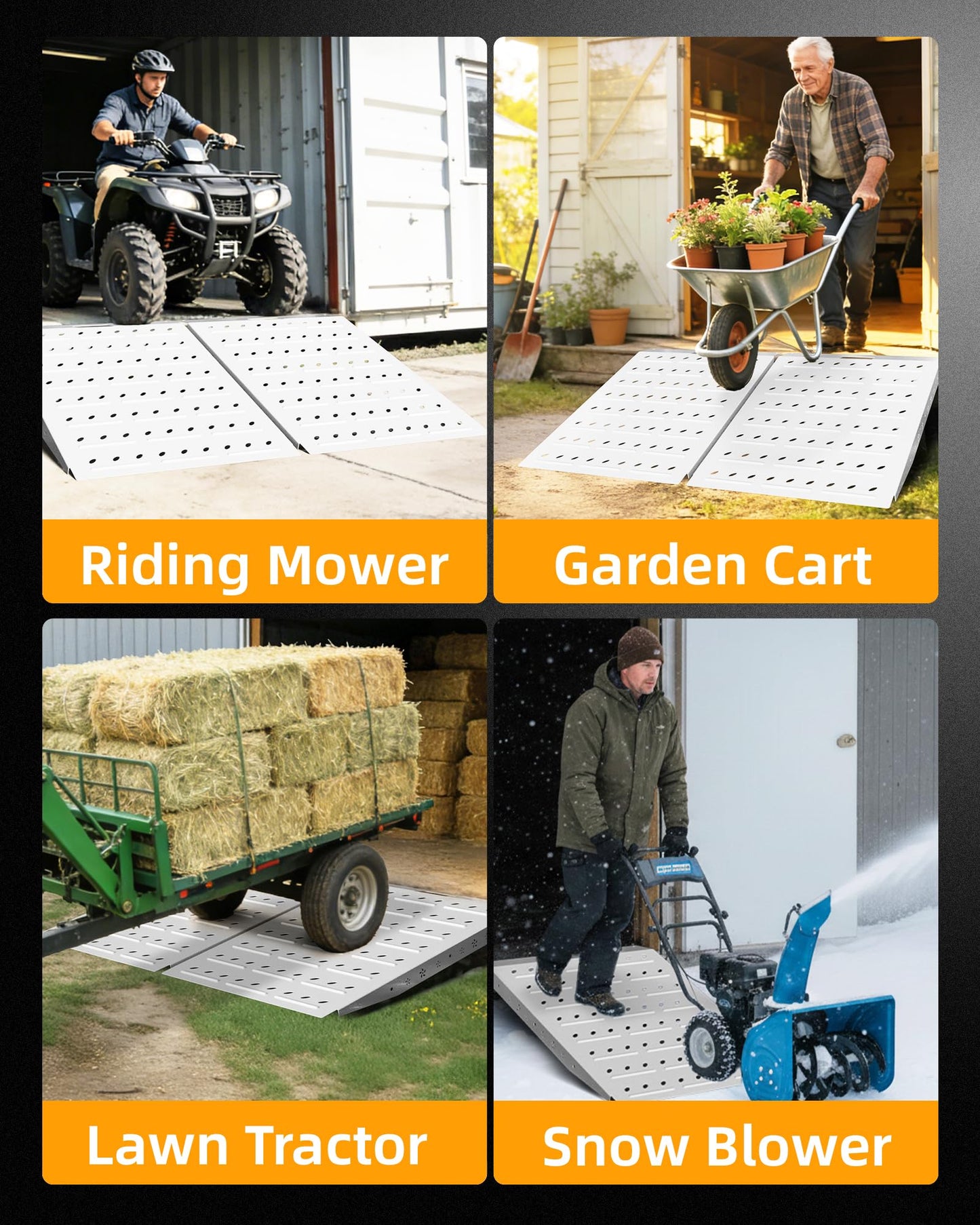 VNN 36" x 48" Shed Ramps - Slivery Loading Ramp for Riding Mower, 2 Pack Ramps for Sheds，1800 LB Capacity Alloy Loading Dock Ramp for Garages, Barns
