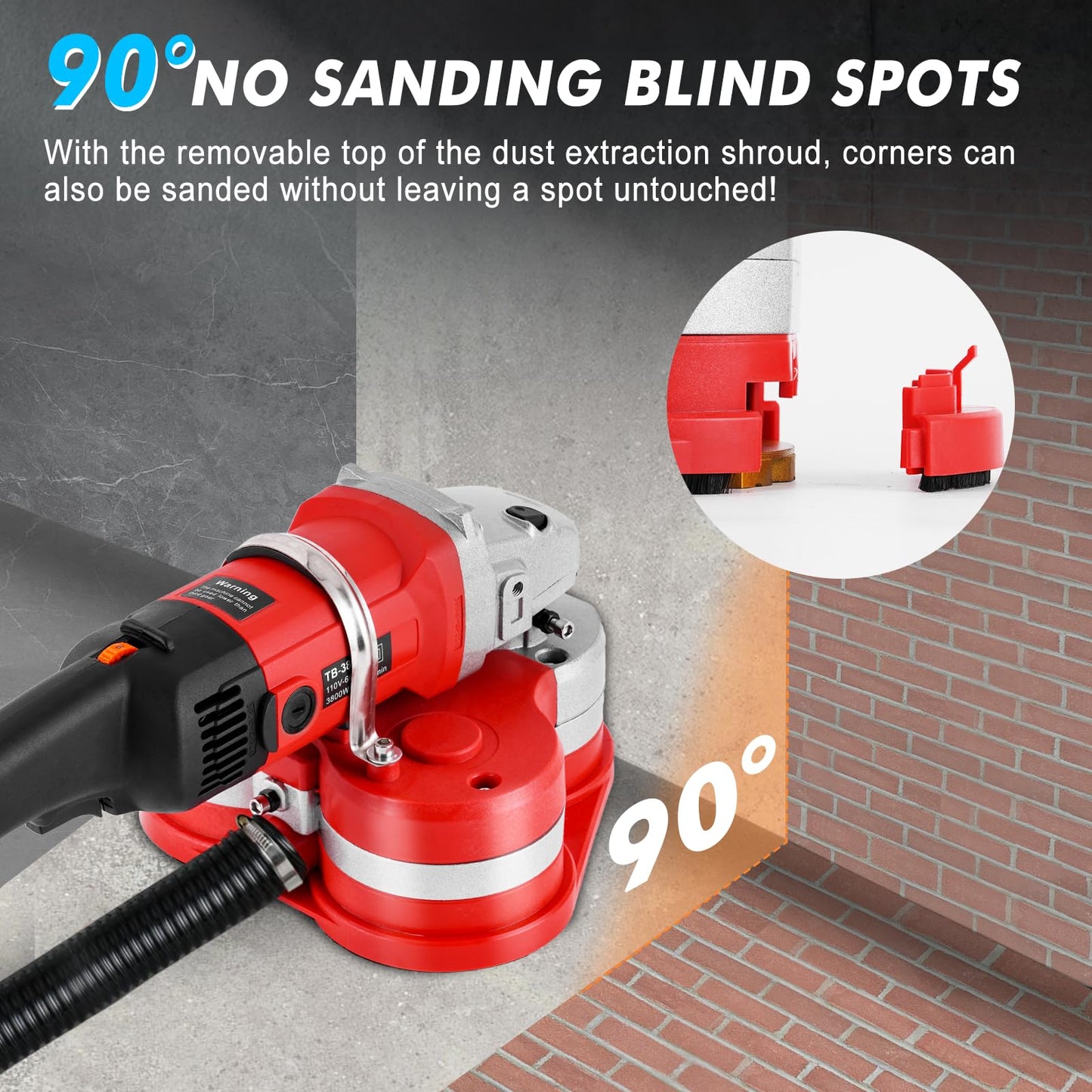 YUCHENGTECH 3 Head Concrete Grinder 4" Concrete Floor Grinder 2800W 6 Speed Concrete Surface Planer with Dust Extraction Shroud & Extendable Rod for Grinding Concrete Cement Marble Granite