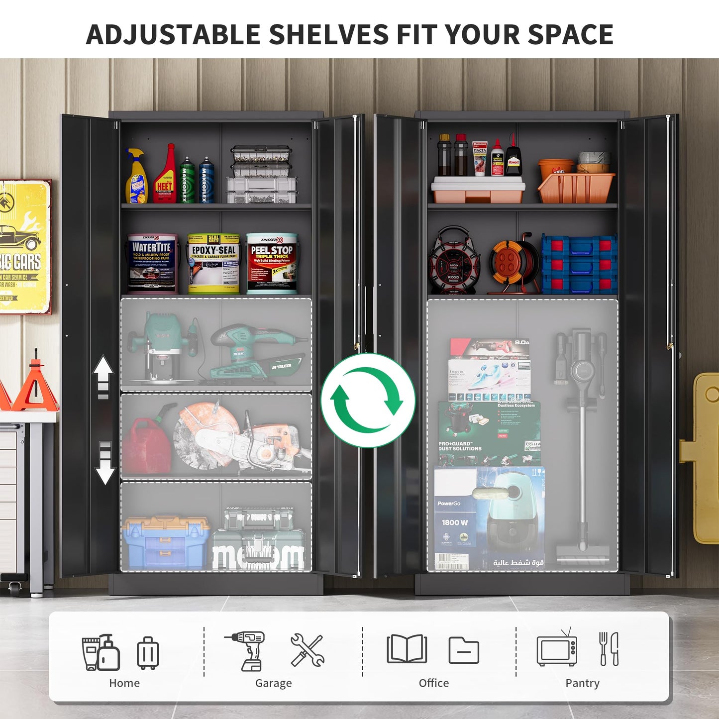 Tivostaral Metal Garage Storage Cabinet with Doors and Adjustable Shelves, 71" Tall Locker Organizer Steel Garage Cabinets, Lockable File Cabinet for Home, Office, Warehouse, Tools