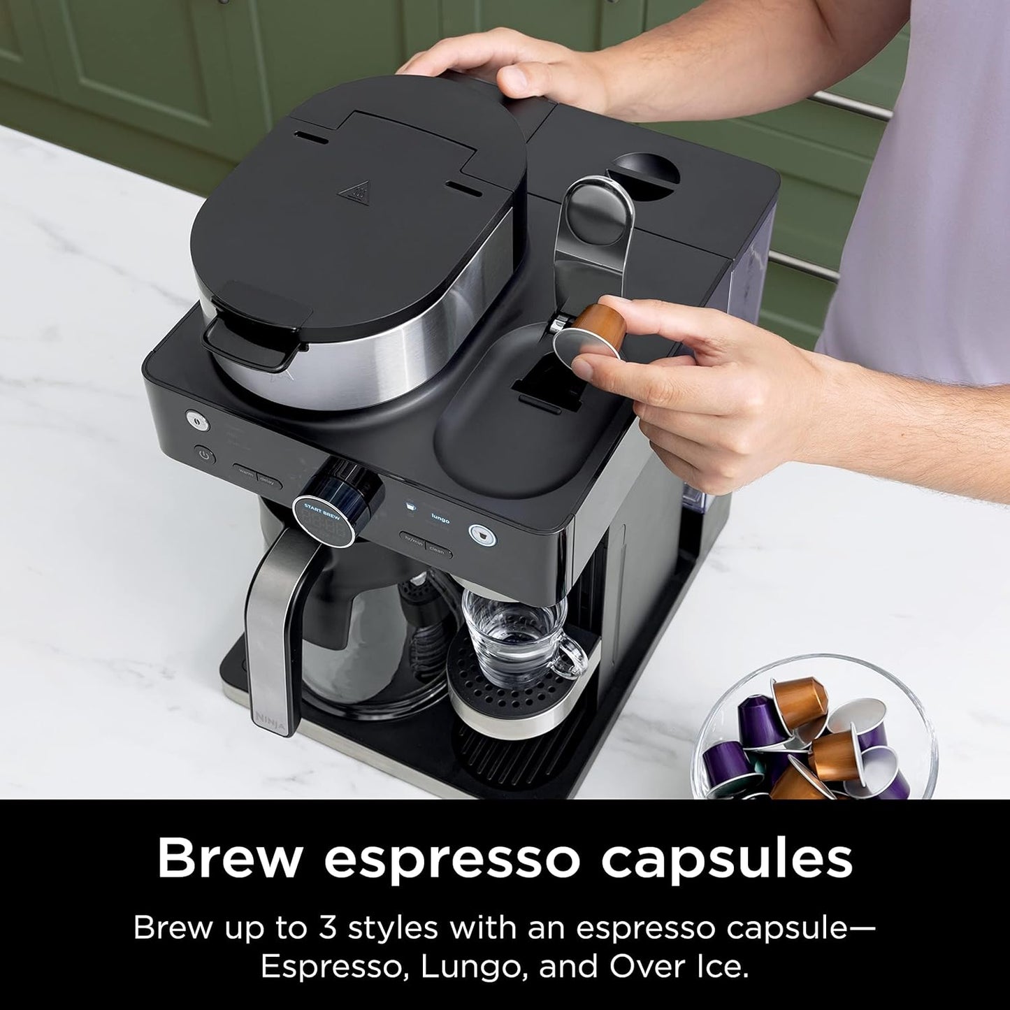 Ninja Espresso Maker - 3 Brew Styles, Single-Serve & Nespresso Compatible - Built-In Frother, Black