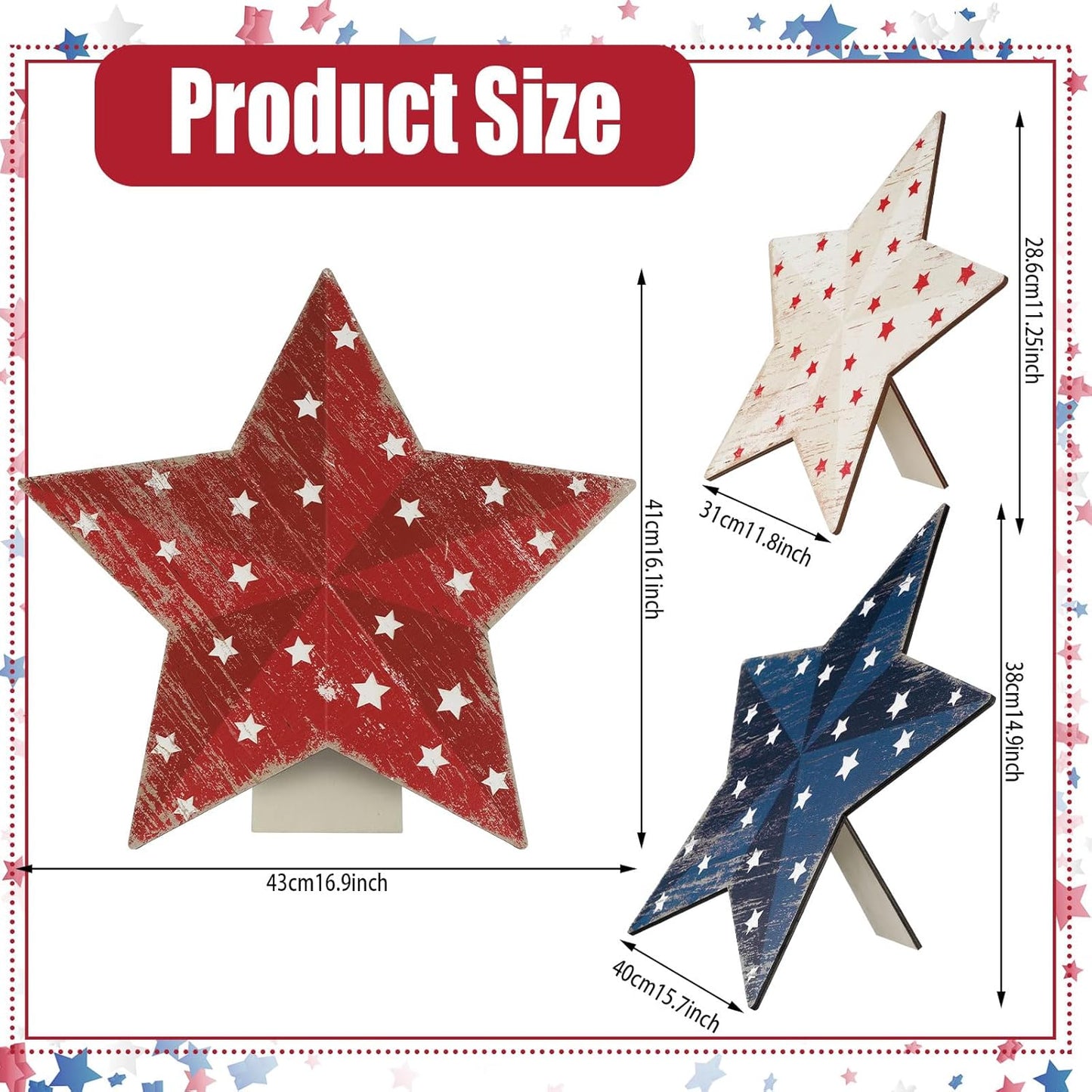Regine Switzerland 3D Patriotic Wood Star Yard Signs - Rustic Red, White & Blue Decor for 4th of July & Memorial Day