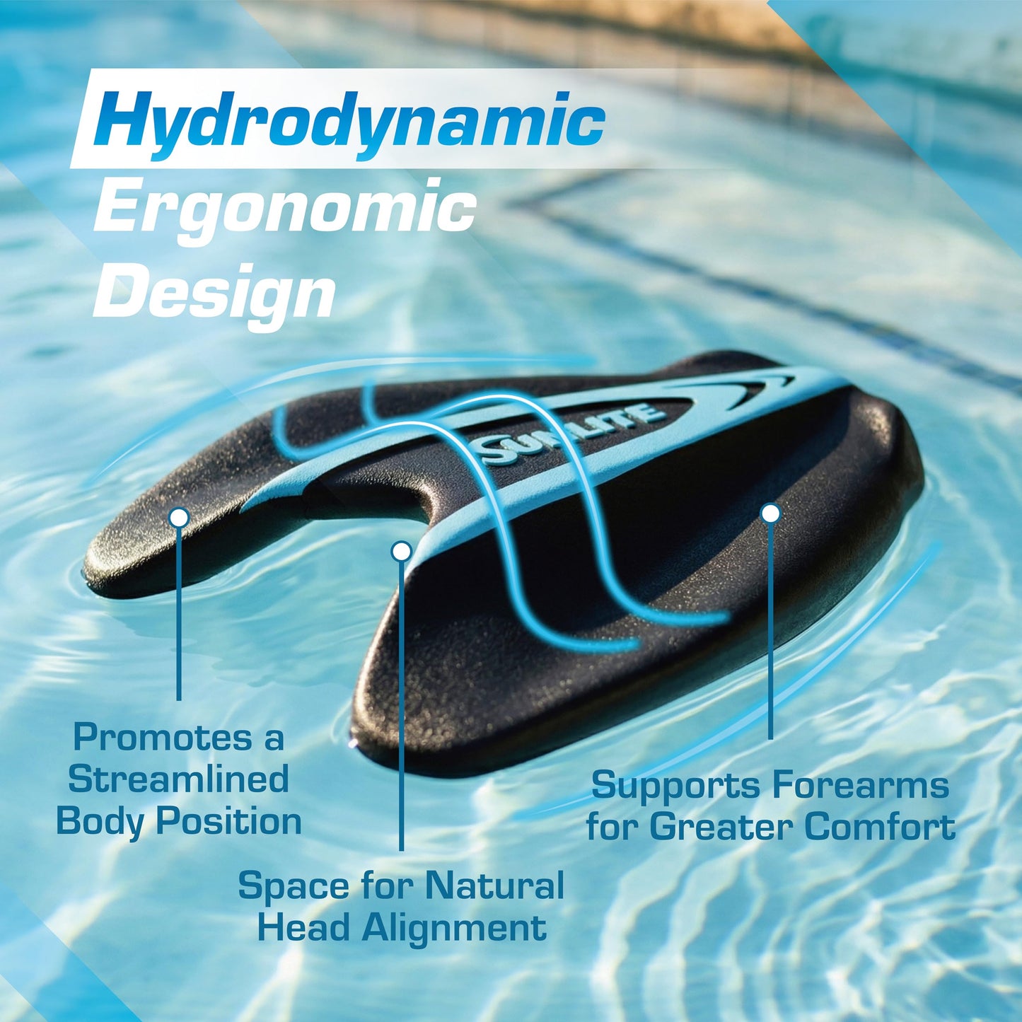Sunlite Sport Hydrofoil Kickboard, Ergonomic Swimming Kickboard for Adults Swim Training & Competitive Swimmers, Lightweight EVA Foam Kick Board with Convex Design for Natural Body Positioning