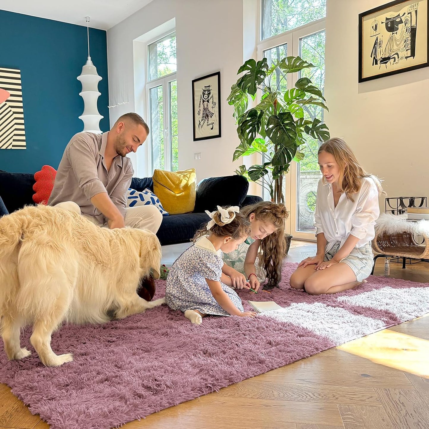 OLANLY Area Rug - Soft Fluffy Shaggy Design | Machine Washable 4x5.9 ft for Living Room & Bedroom - Blush