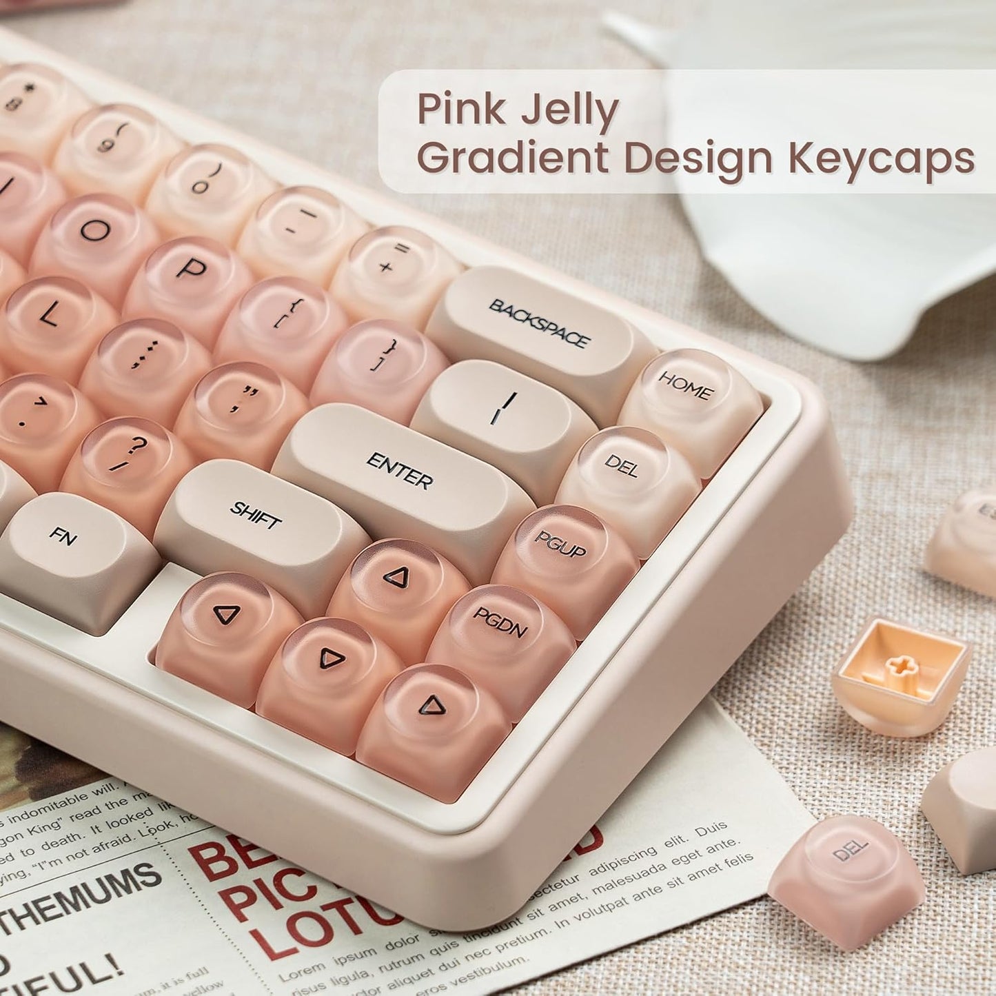 Rainy75 132 PBT Keycaps, Jelly Pink Keycap Foundation MOA Profile, Keys Cute Custom Keycaps for Cherry Gateron MX