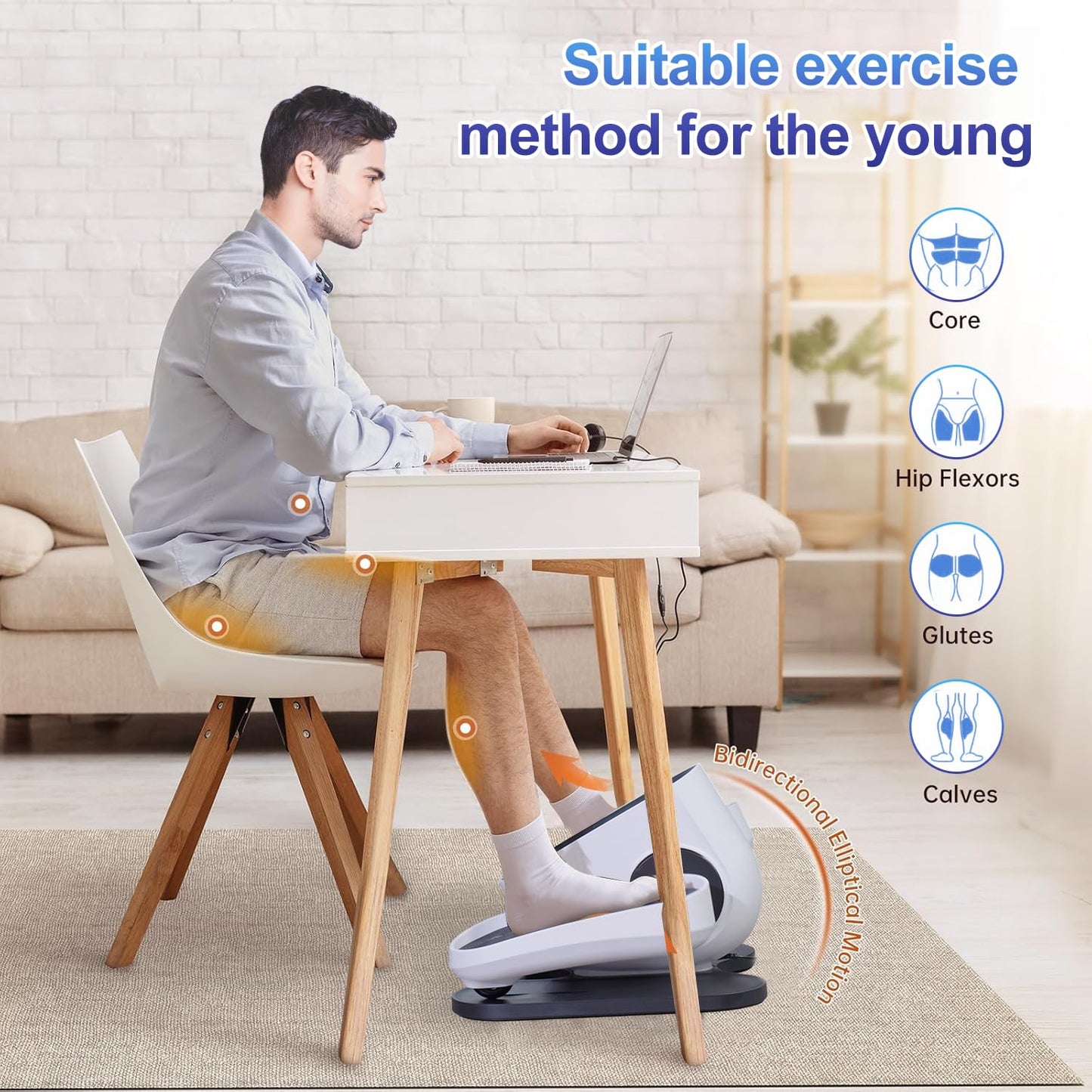 HJDFGSS Under Desk Elliptical Machine, Electric Leg Exerciser While Sitting for Seniors with Remote Control, Quiet Portable Seated Pedal Exerciser, Auto & Manual Mode, 10 Speeds for Home Office（White）