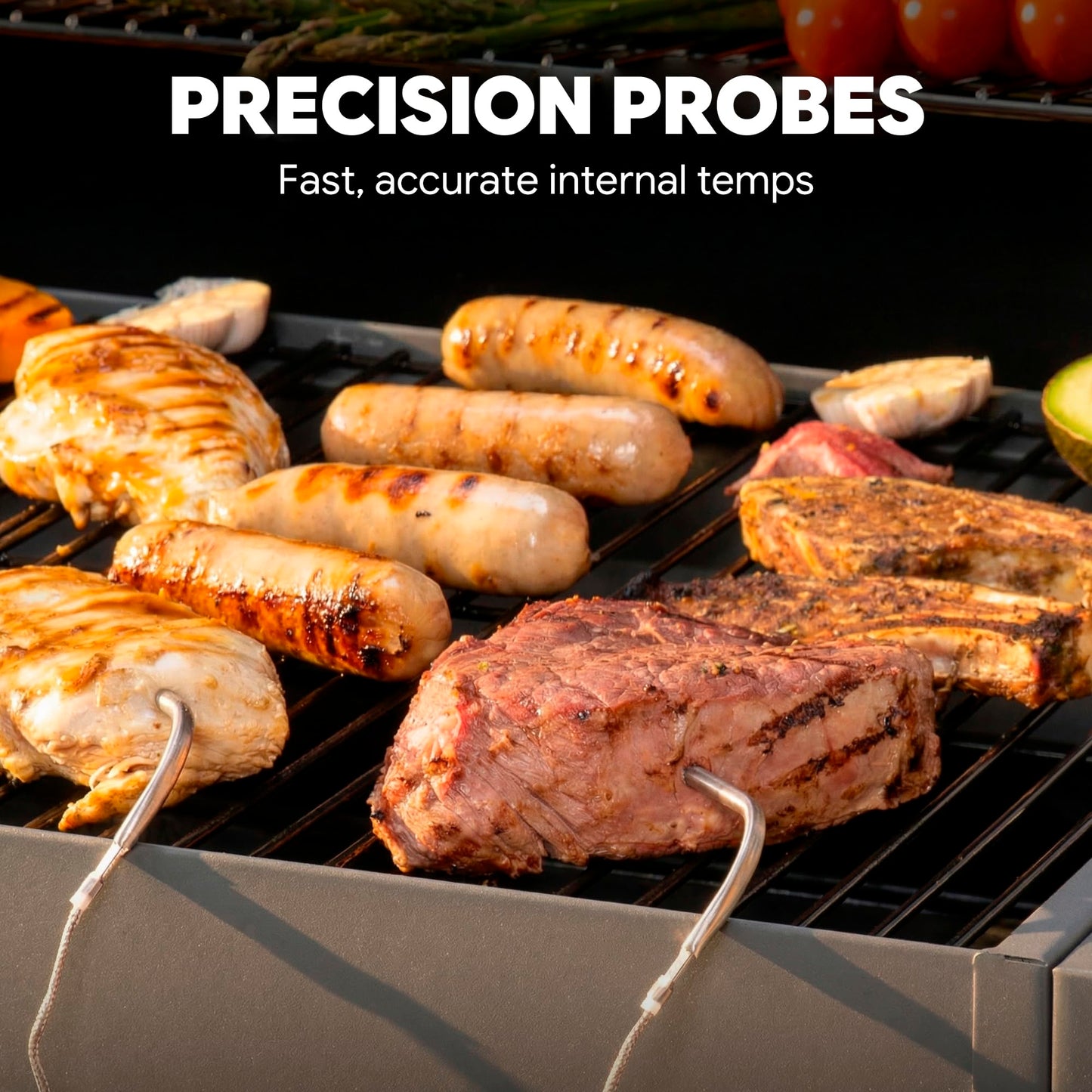 Feasto 30-Inch Heavy-Duty Charcoal Grill with Digital Temperature Control & 2 Meat Probes, Outdoor BBQ Grill with Offset Smoker, 832 Sq. In. Cooking Space for Backyard BBQ, Black & Grey