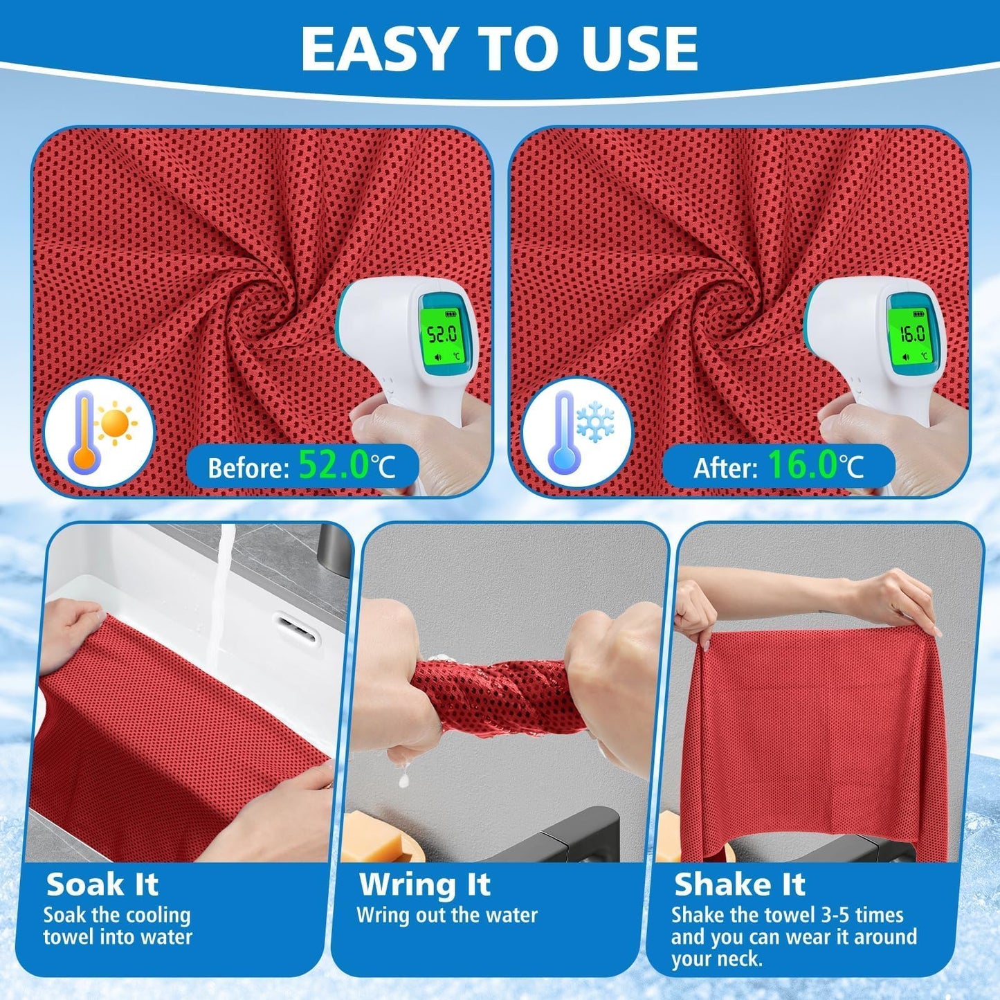 PJPSAA 24 Pack Cooling Towels Bulk for Neck and Face 40"x12" Ice Cooling Sweat Rags Microfiber Soft Breathable Soft Chilly Towel for Yoga Golf Sport Running