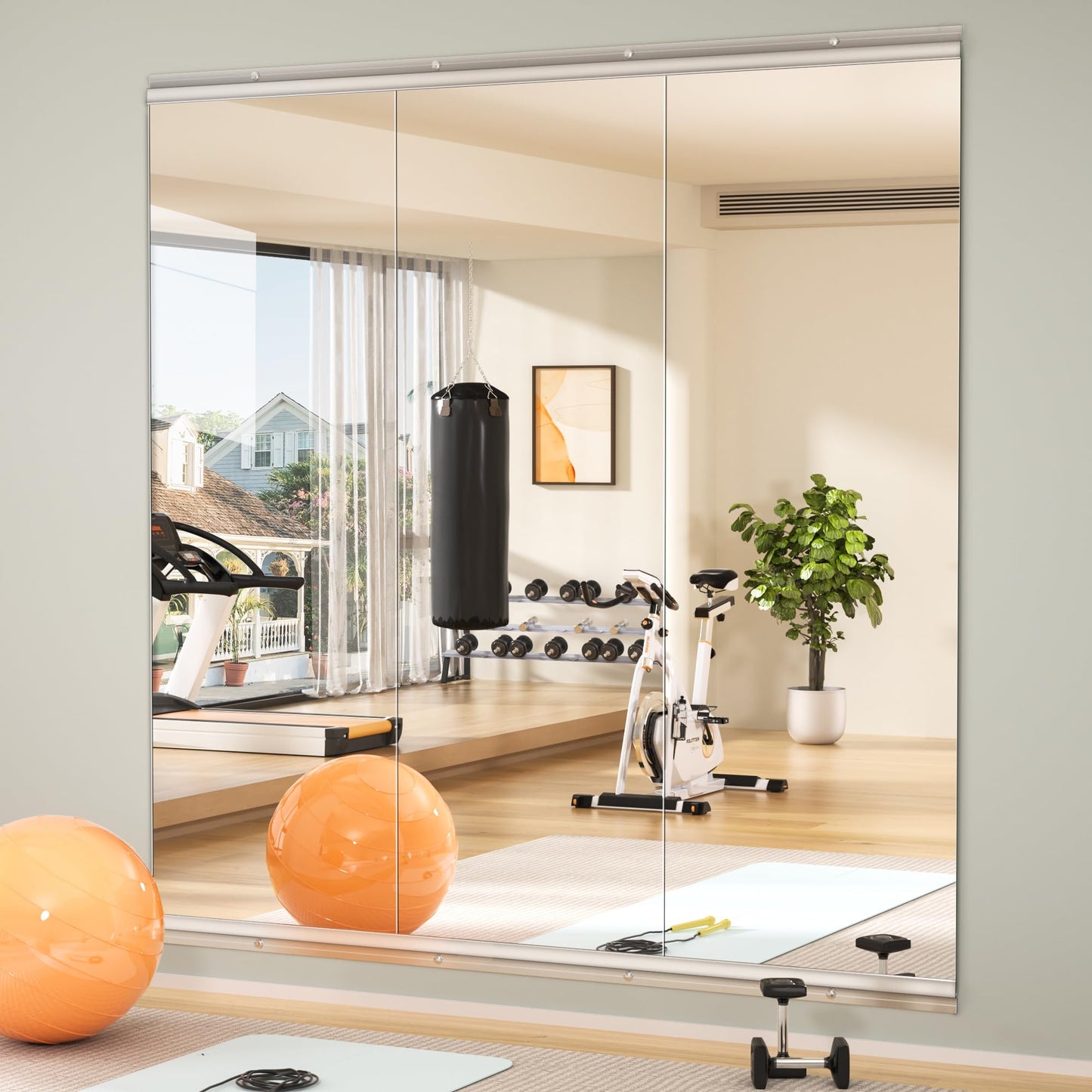 Hasipu Home Gym Mirror 55" L x 17" W - 3PCS Large Full Body Mirror for Yoga, Fitness, Garage, Dance Studio, Wall-Mounted, 0.16in Tempered Glass Frameless