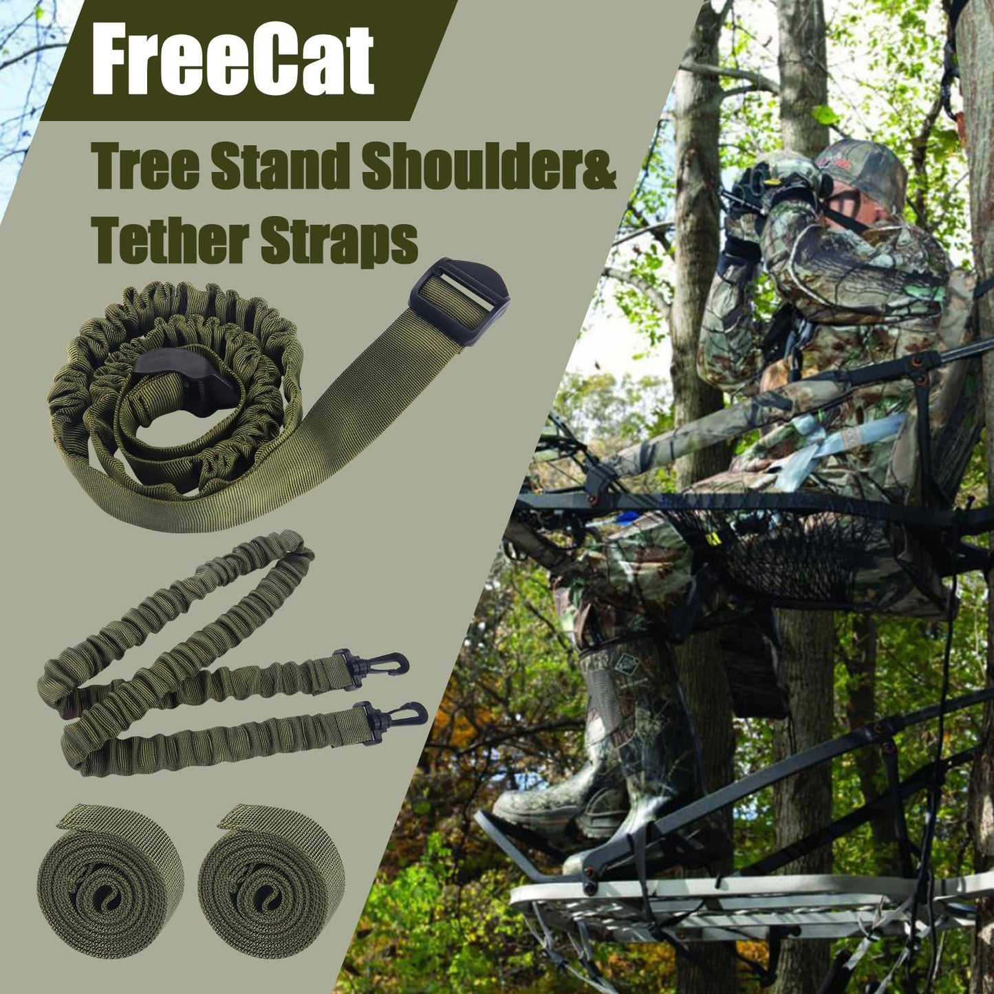 freecat Universal Shoulder & Tether Straps for Summit Treestands-Durable Replacement Cables for Climbing Stands,Adjustable Backpack Straps,Essential Tree Stand Accessories