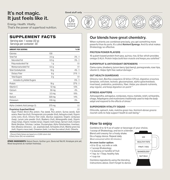 Shakeology 0g Added Sugar Plant Based Protein Powder Blend, Gluten-Free Shake with Vitamins and Minerals ??Helps Support Healthy Weight Loss, Lean Muscle, Gut Health ??Vanilla, 30 Servings