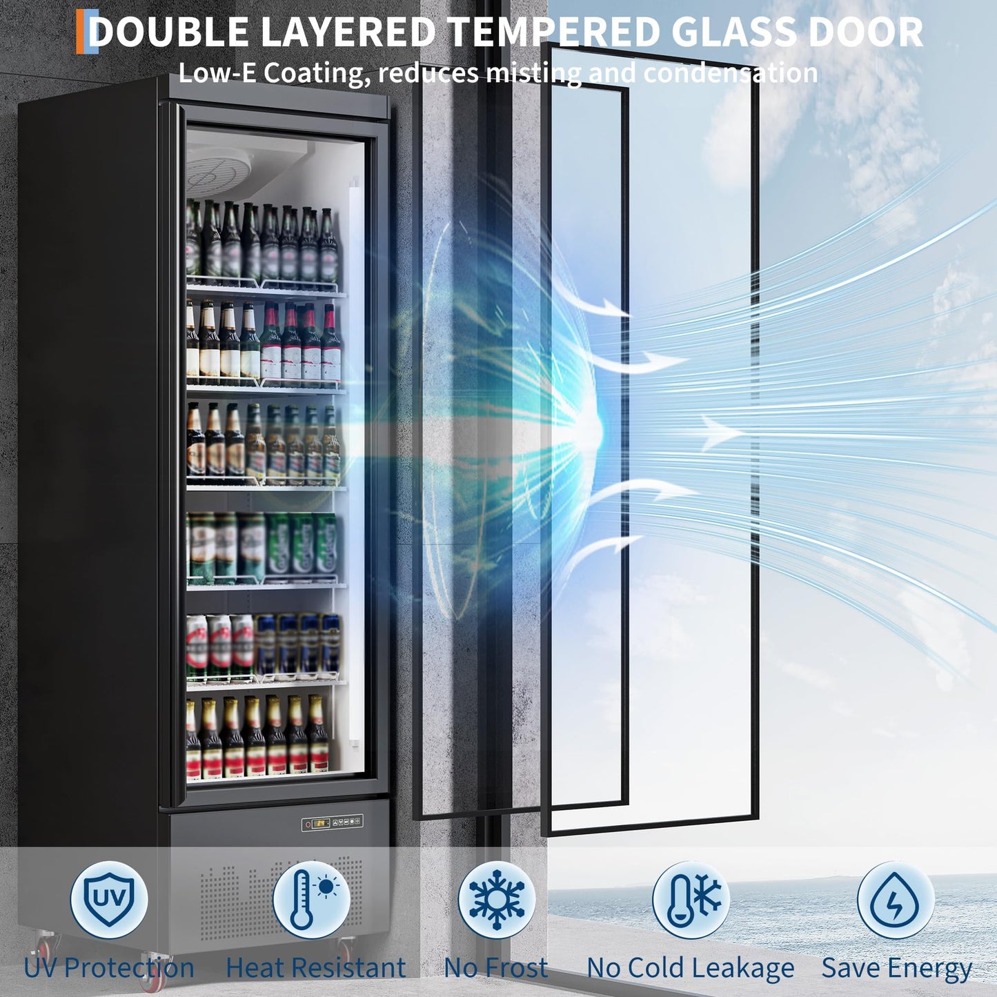 17.7 CF Commercial Refrigerator Display Refrigerator, Glass Door Upright Fridge, Cooler with Adjustable Shelves, Beverage Refrigerator for Shop, Restaurant, Store, Kitchen Appliances, Black