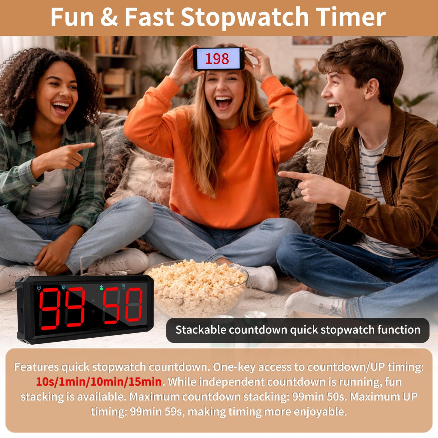 SMAHEAT 2.1-inch 4-Digit Quick Stopwatch Timer, Suitable for Fitness Training, Event Timing, Study and Daily Office use
