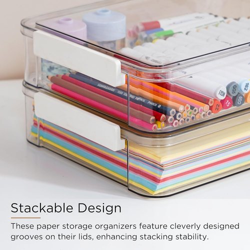 Citylife 6 Qt Plastic Storage Bins - 2 PCS with Lids & Latches | Clear Organizing Bins for A4 Paper & Crafts