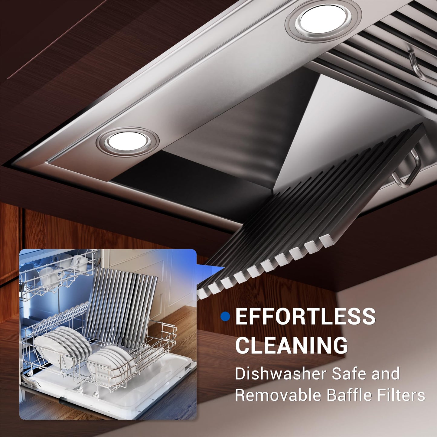 60-inch Range Hood Insert with Inline Remote Blower, CT Copper Tailor 1260CFM Kitchen Vent Hood, 4-Speed Exhaust Fan, 4 LED Lights, 8" Round Ducted,Baffle Filters, in Stainless Steel
