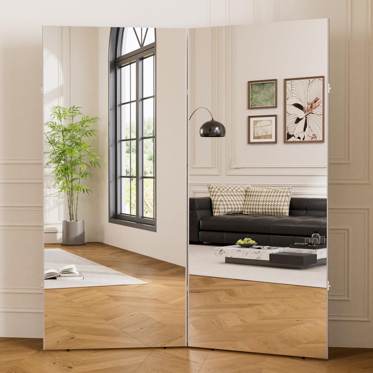 brisafe 71"x 63" Ultra-Light Foldable Floor Mirror with 360° Folding Design, Space-Saving Full-Length Mirror for Home Gym/Yoga/Dance Studio & Commercial Use, 60% Insurance Savings, Silver
