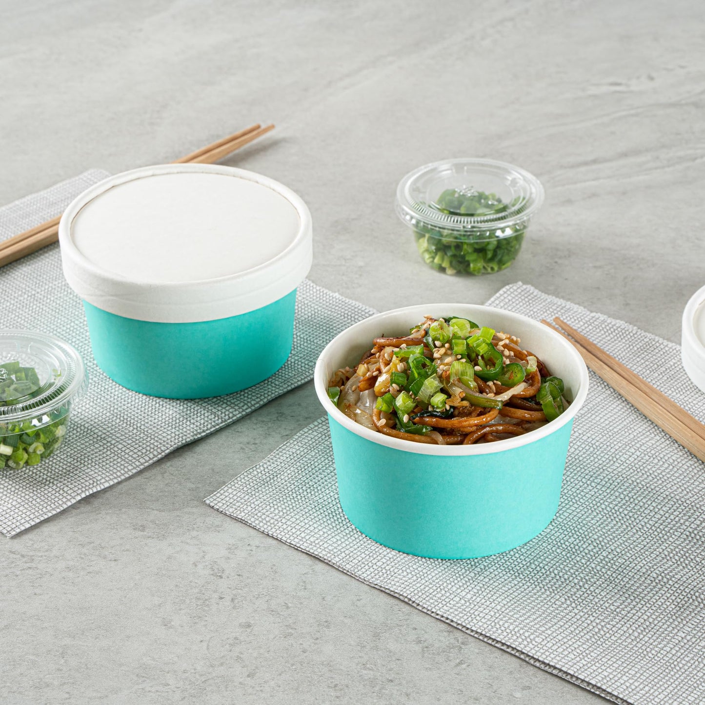 Restaurantware Coppetta 8 Ounce Dessert Cups, 200 Disposable Ice Cream Cups - Lids Sold Separately, Sturdy, Turquoise Paper FroYo Bowls, Striped, For Hot And Cold Foods, Perfect For Gelato