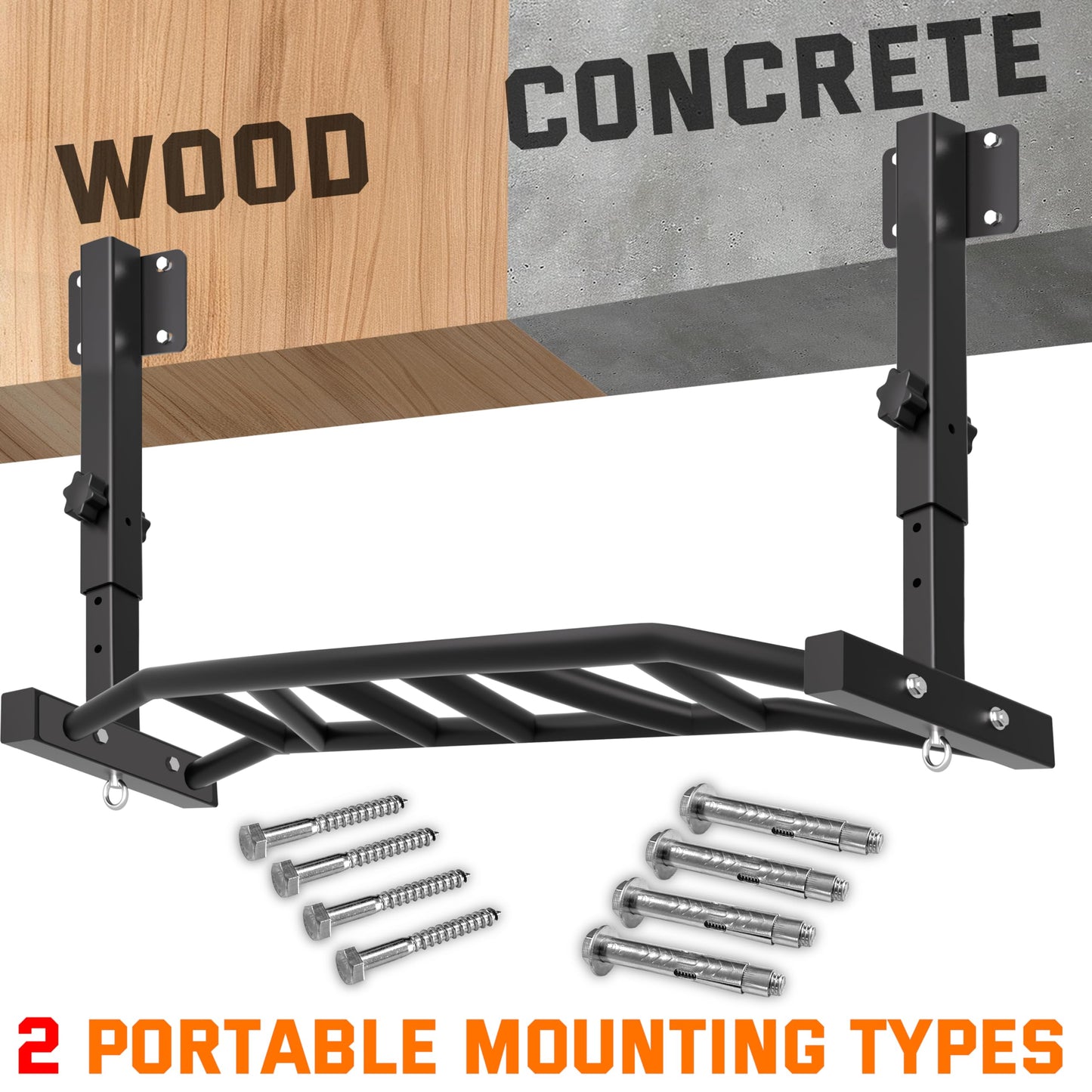 HWOOUSA 48" Joist Mounted Pull Up Bar, 600LBS Heavy Duty Multi Grip Ceiling Mount Chin Up Bar, Ceiling Beam for Home Gym/Garage/Basement with 5-Height Adjustable& Round Anchors, Easy to Install
